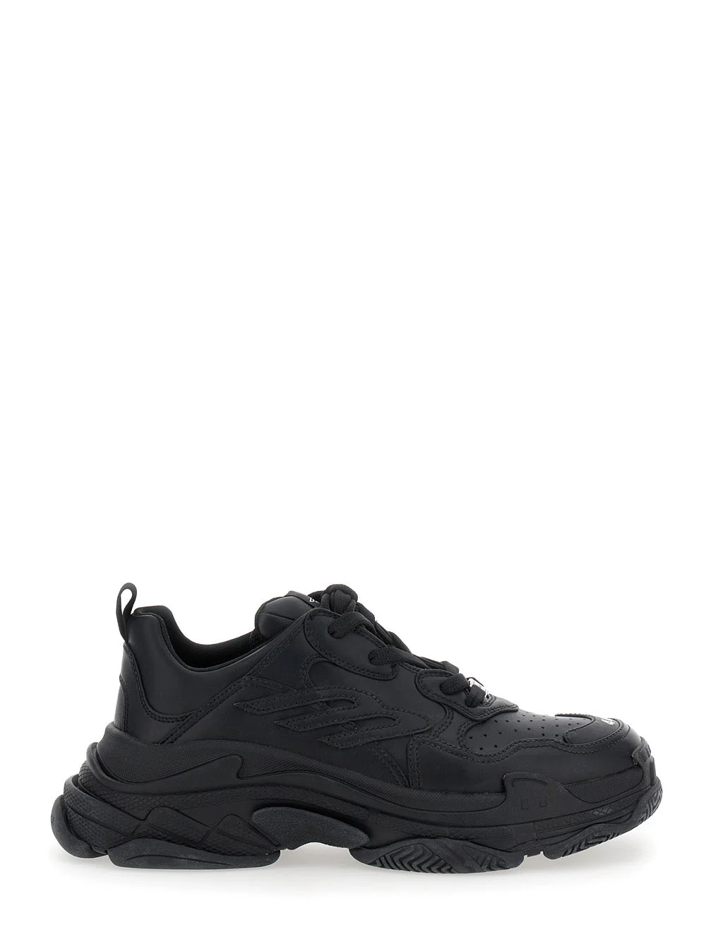 Balenciaga Men 'Triple S Sporty' Black Sneaker With 3B Logo Embroidered On The Side And Worn Effect - 1