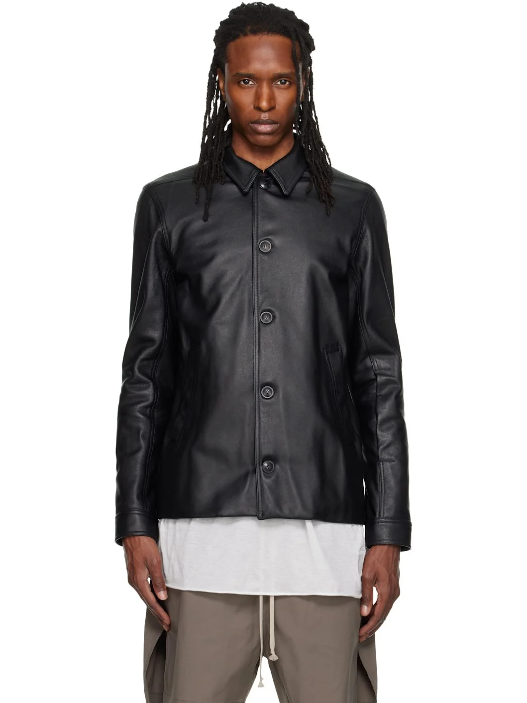 Black Buttoned Brad Leather Jacket - 1