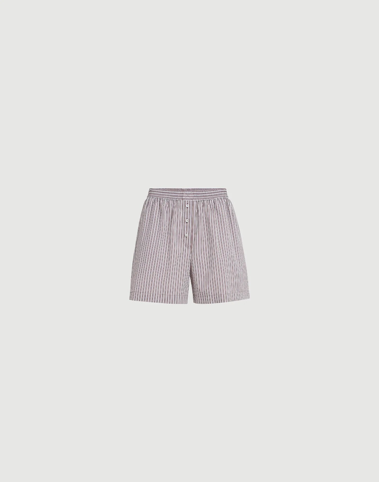 Striped cotton and silk poplin pyjama-style shorts with monili - 1