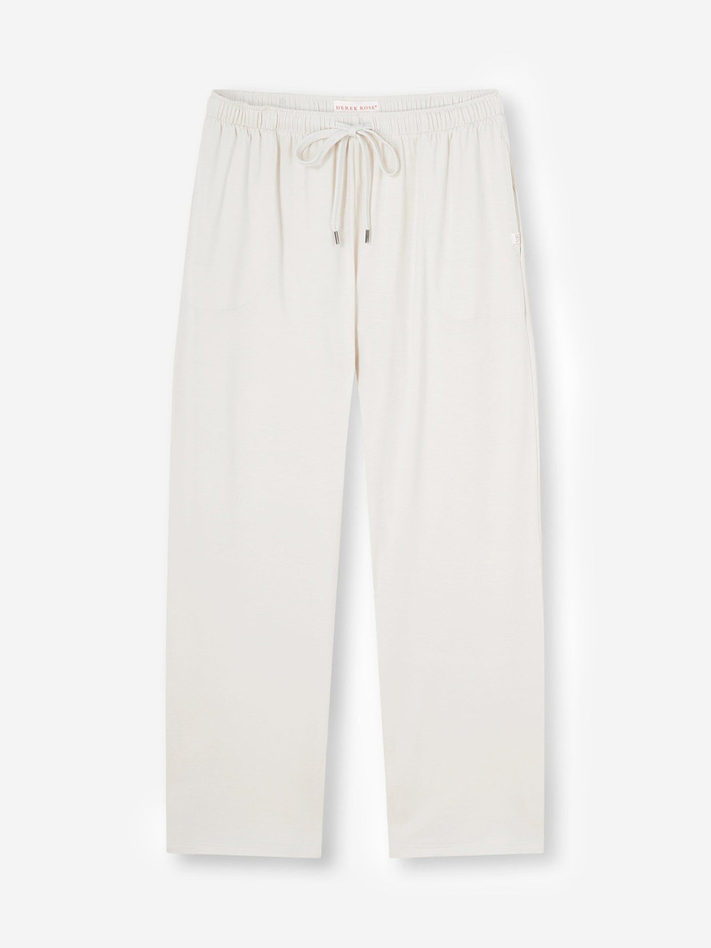 Derek Rose Men's Lounge Trousers Basel Micro Modal Stretch White outlook