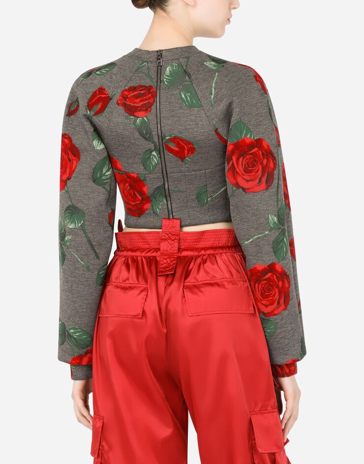 Technical jersey sweatshirt with flocked rose print and bustier details - 5