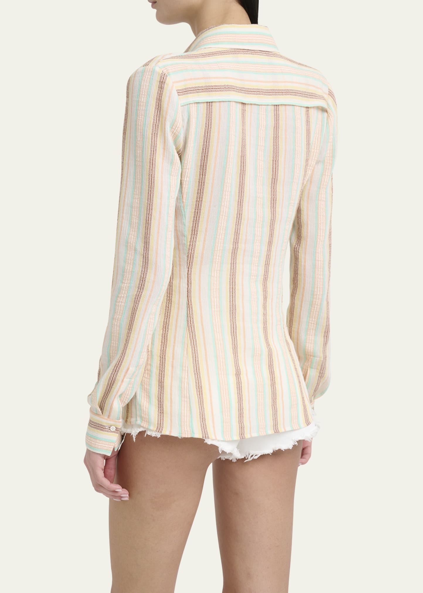Button-Down Striped Crepon Cotton Blouse - 3
