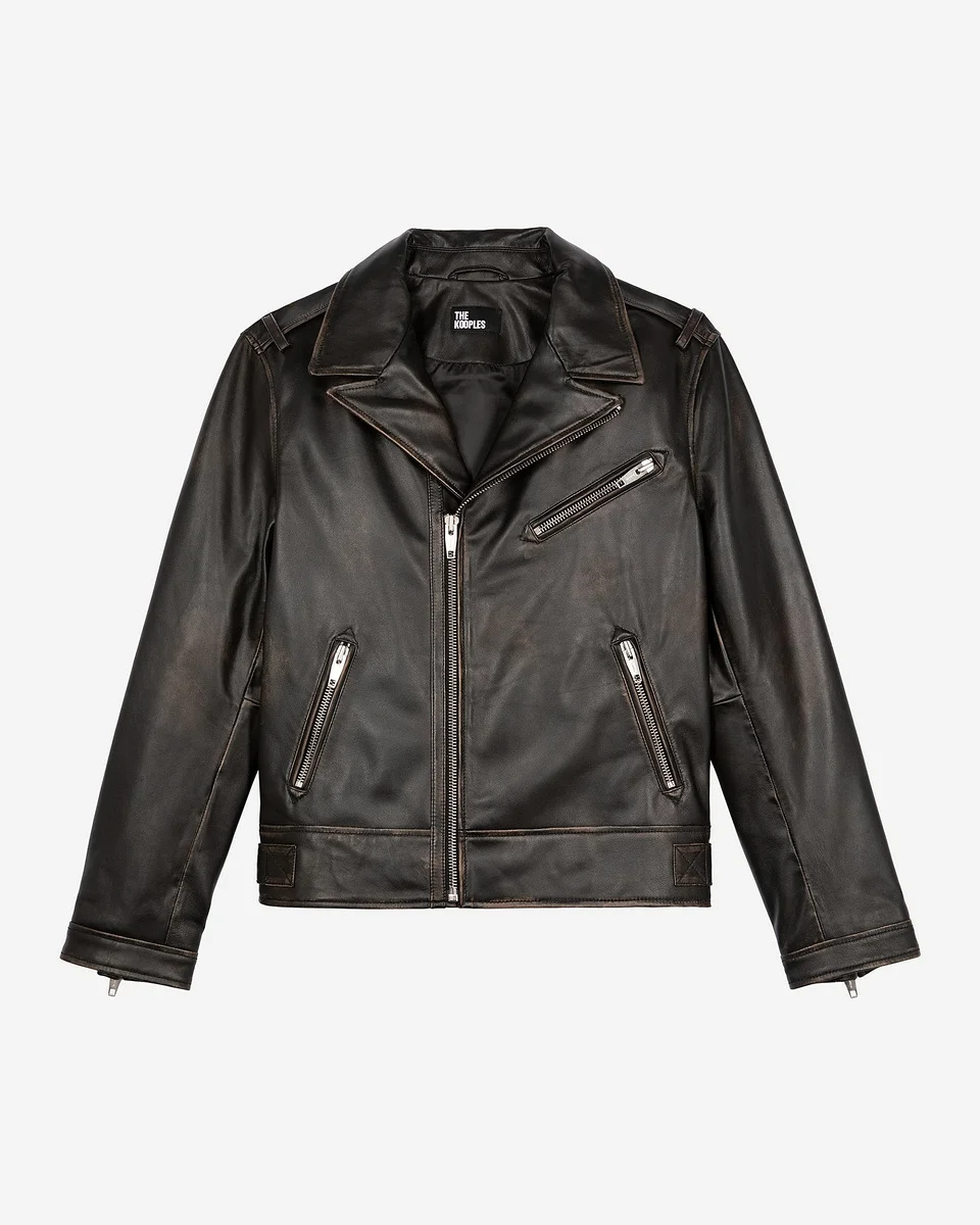 BLACK LEATHER BIKER JACKET - 1