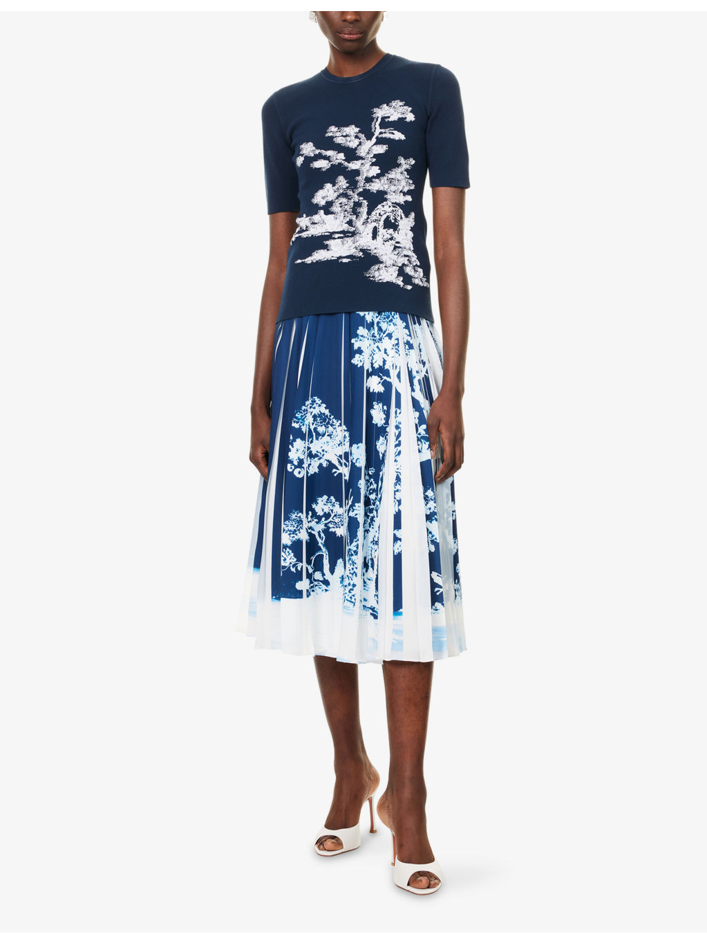 Pleated Printed Woven Midi Skirt - 2