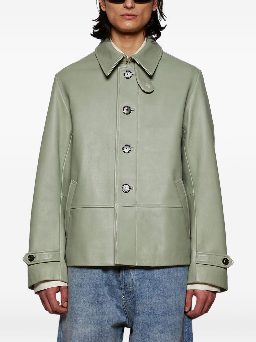 button-fastening leather jacket - 3