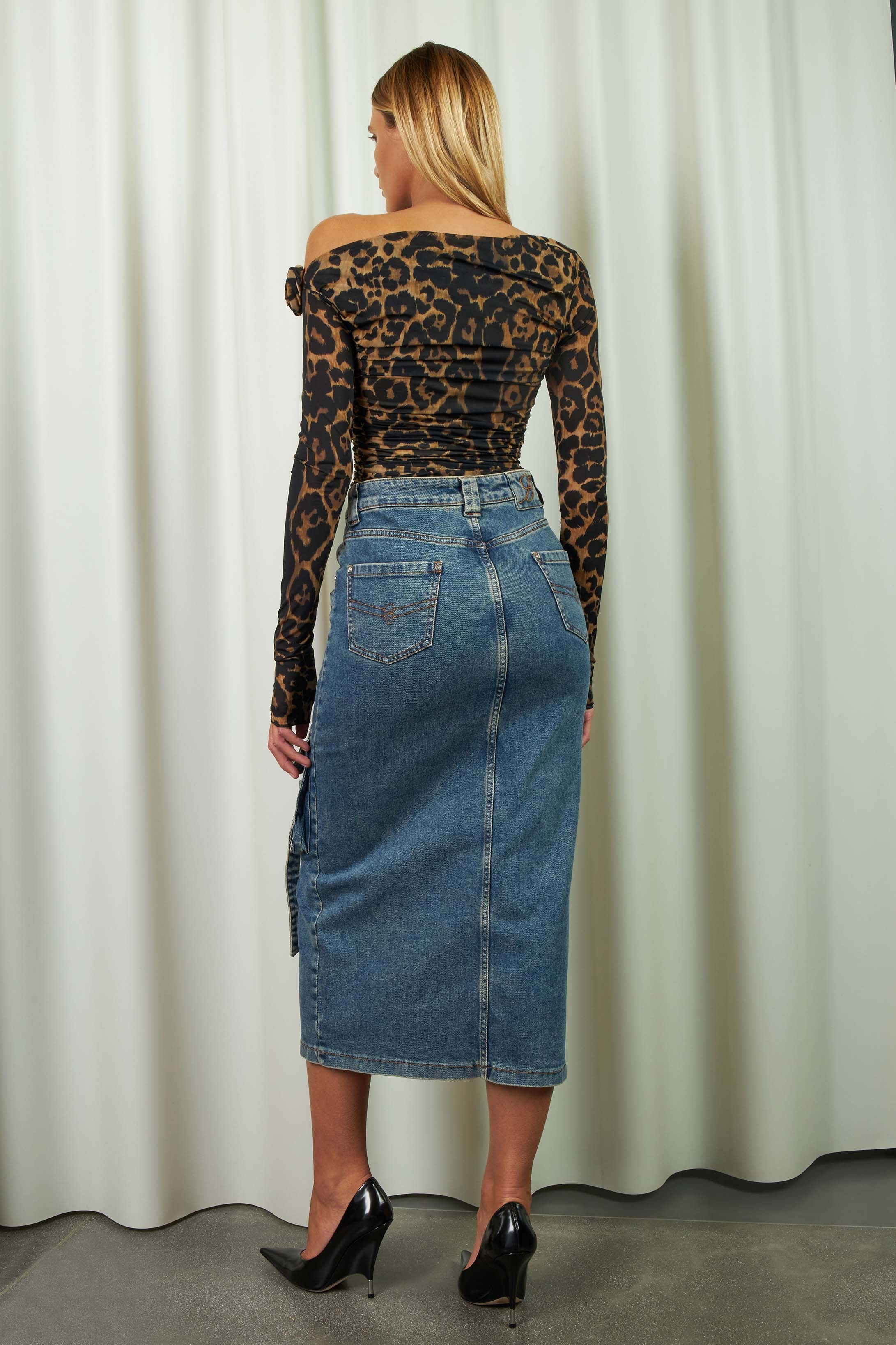 Denim Midi Skirt - 2