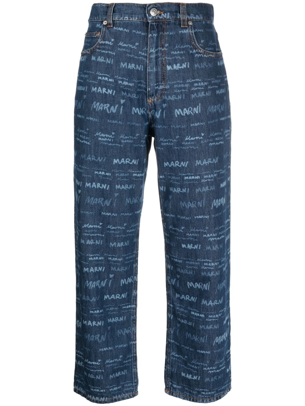 logo-print cropped straight-leg jeans - 1