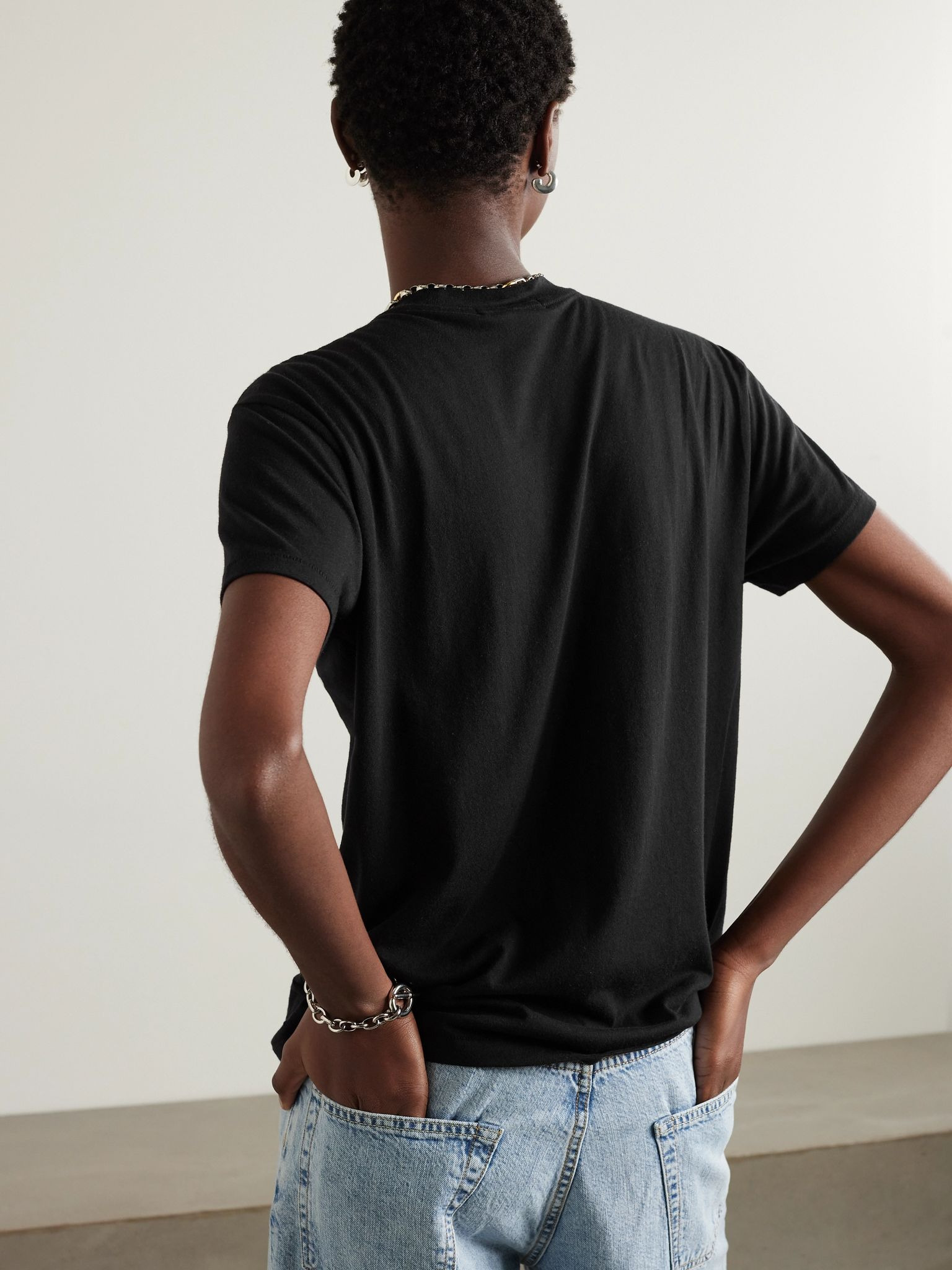 Boyfriend cotton and modal-blend jersey T-shirt Black - 3