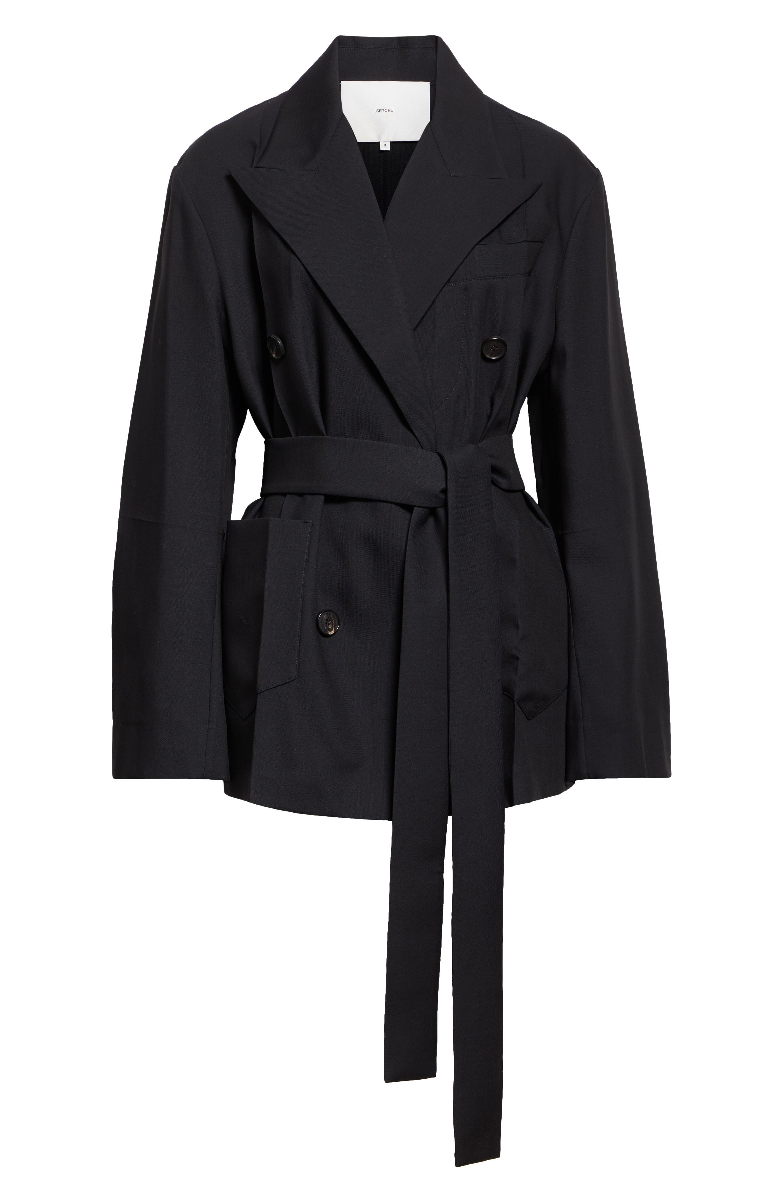 SETCHU Origami Belted Virgin Wool Blend Jacket in Black at Nordstrom - 7