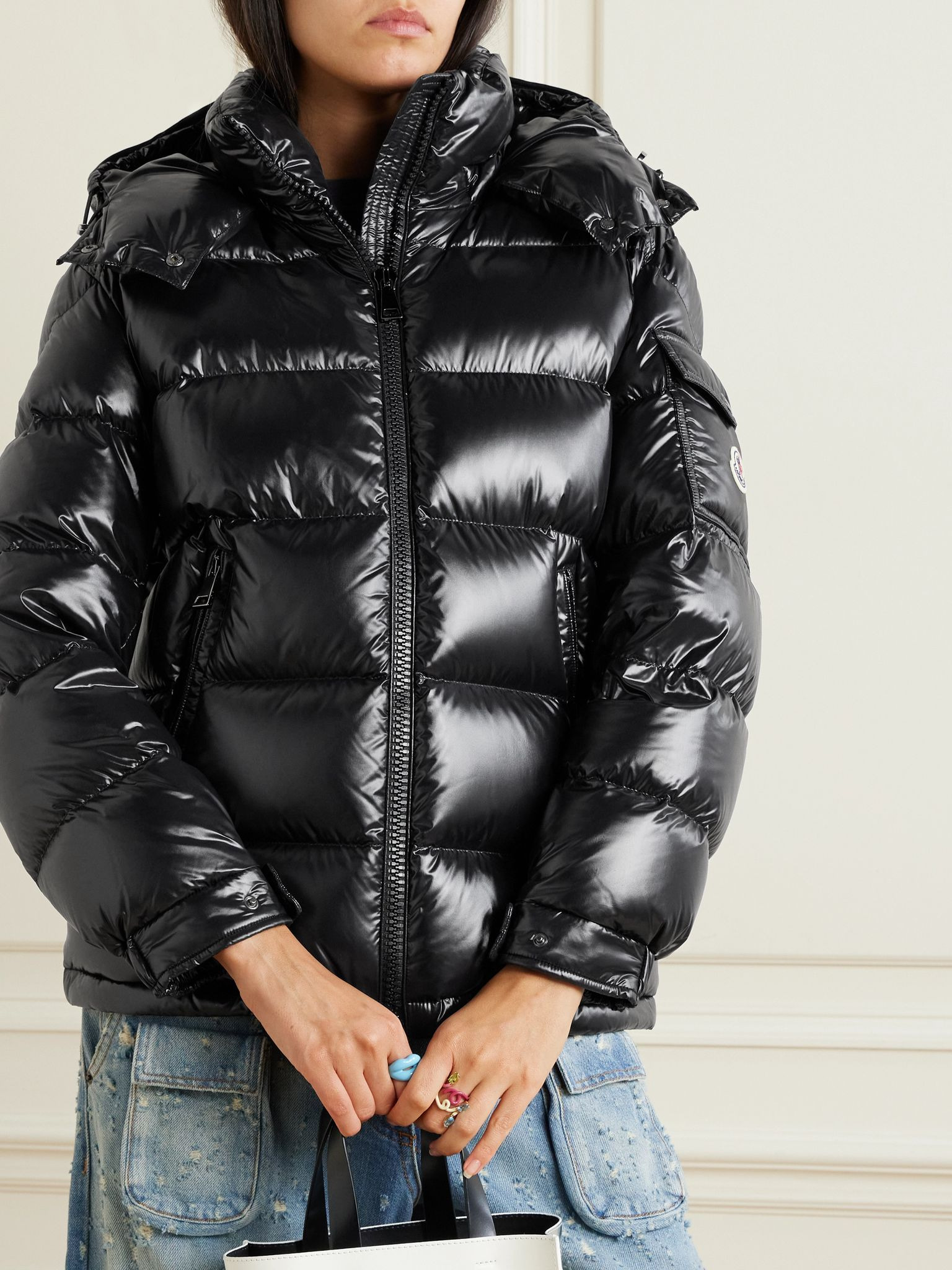 Maire hooded quilted glossed-shell down jacket Black - 3