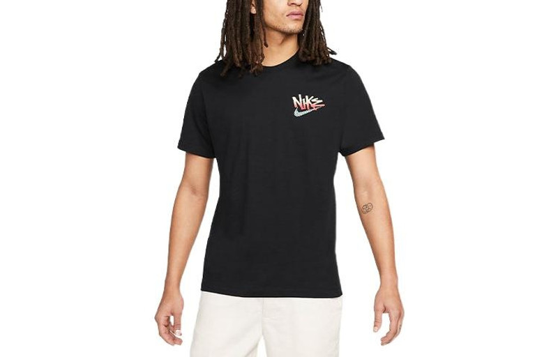 Nike Sportswear Back Alphabet Abstract Pattern Round Neck Short Sleeve Black DQ1408-010 - 1