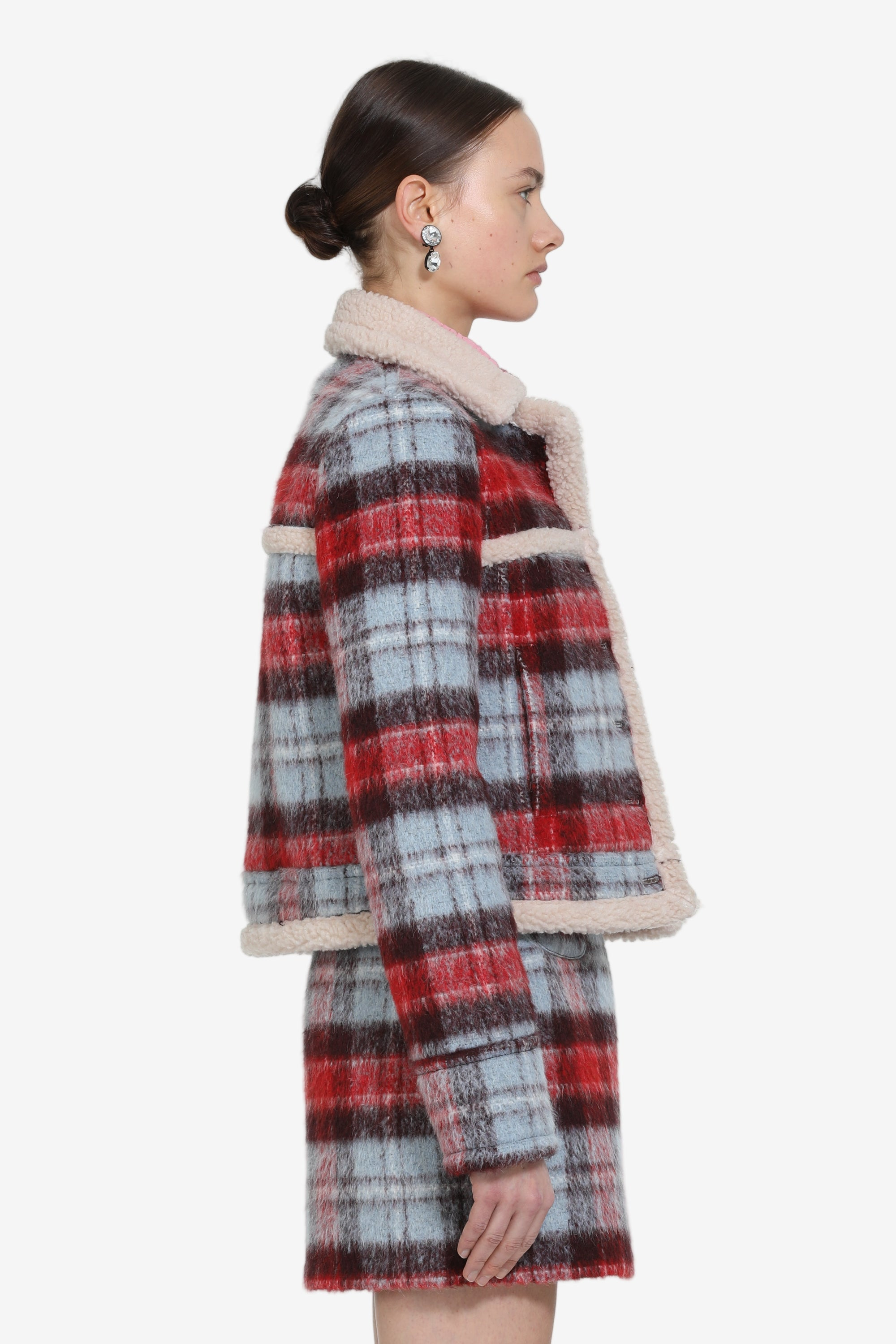 CHECKED JACKET WITH ECO-SHEARLING TRIM - 3