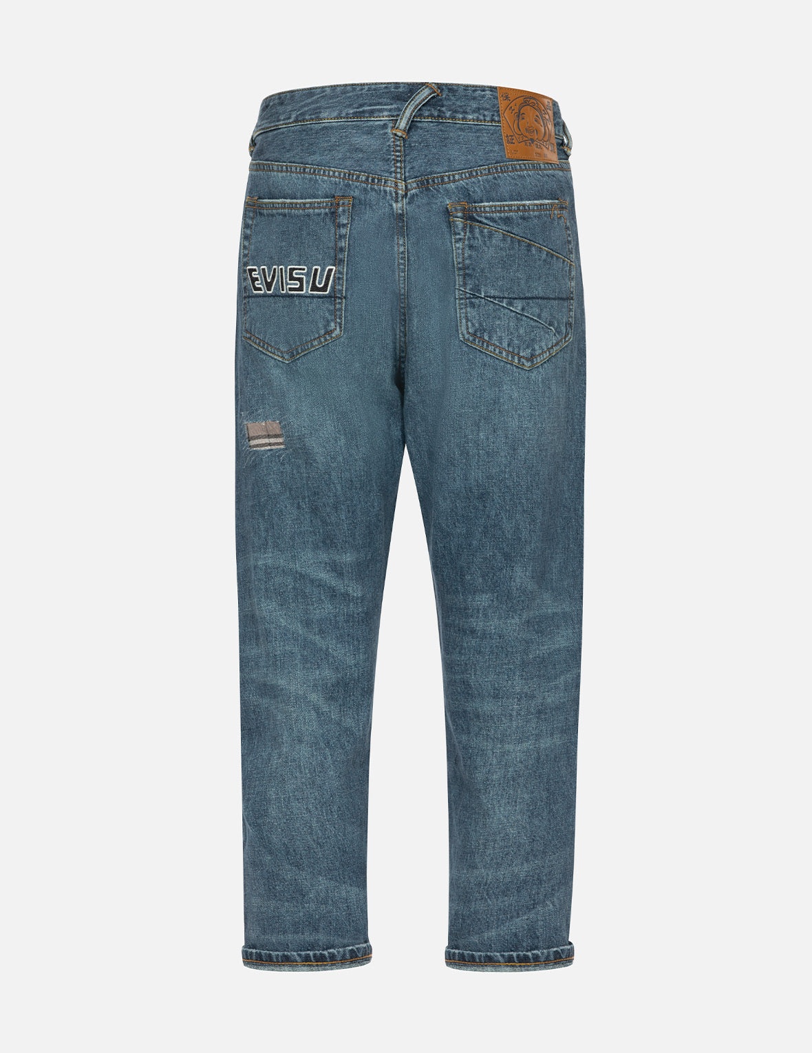 Washed and Distressed Seagull Patchwork and Logo Embroidery Cropped Jeans #2027 - 2