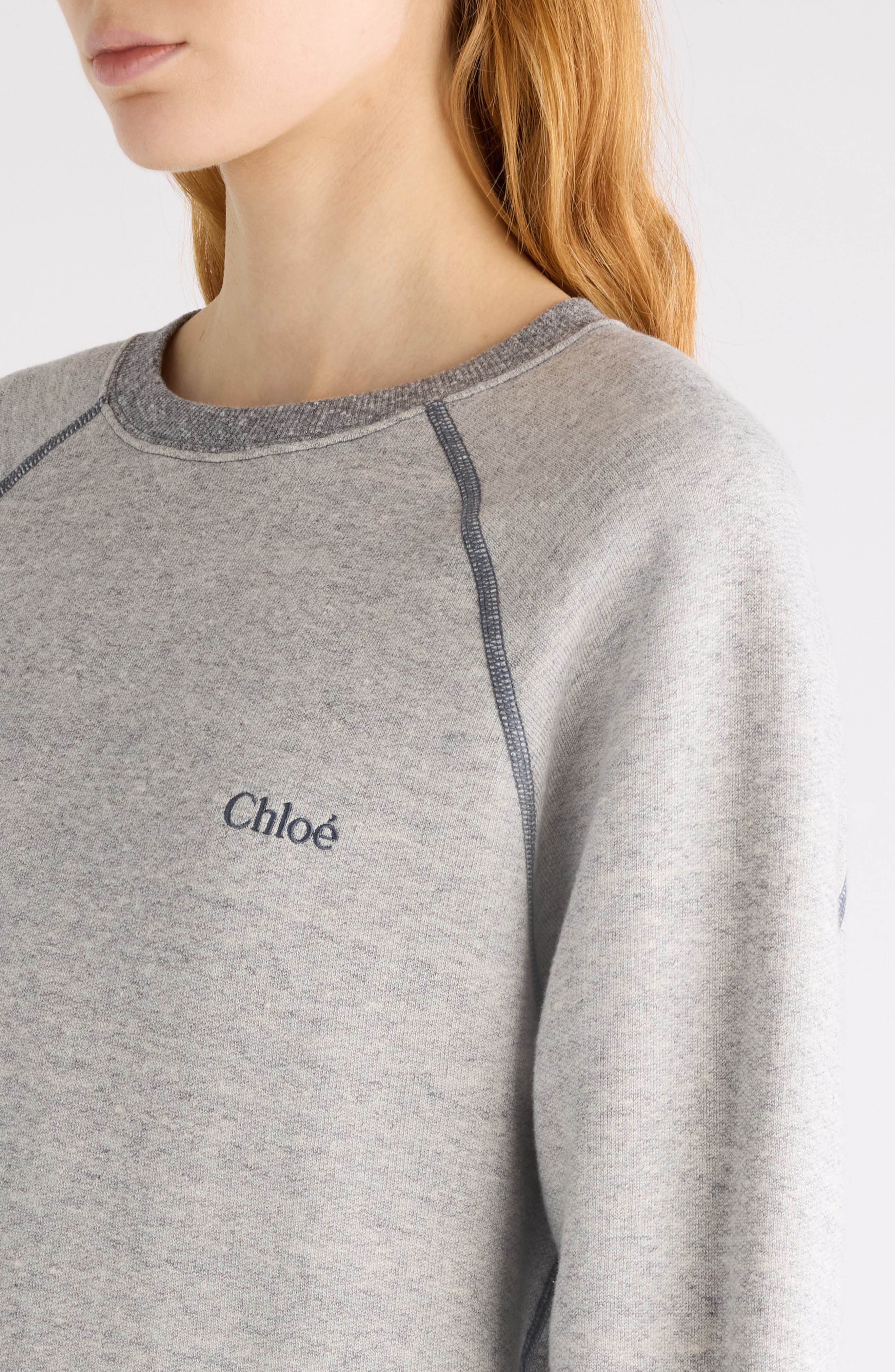 Chloé Logo Embroidered Fleece Sweatshirt in Vapor Grey at Nordstrom - 5