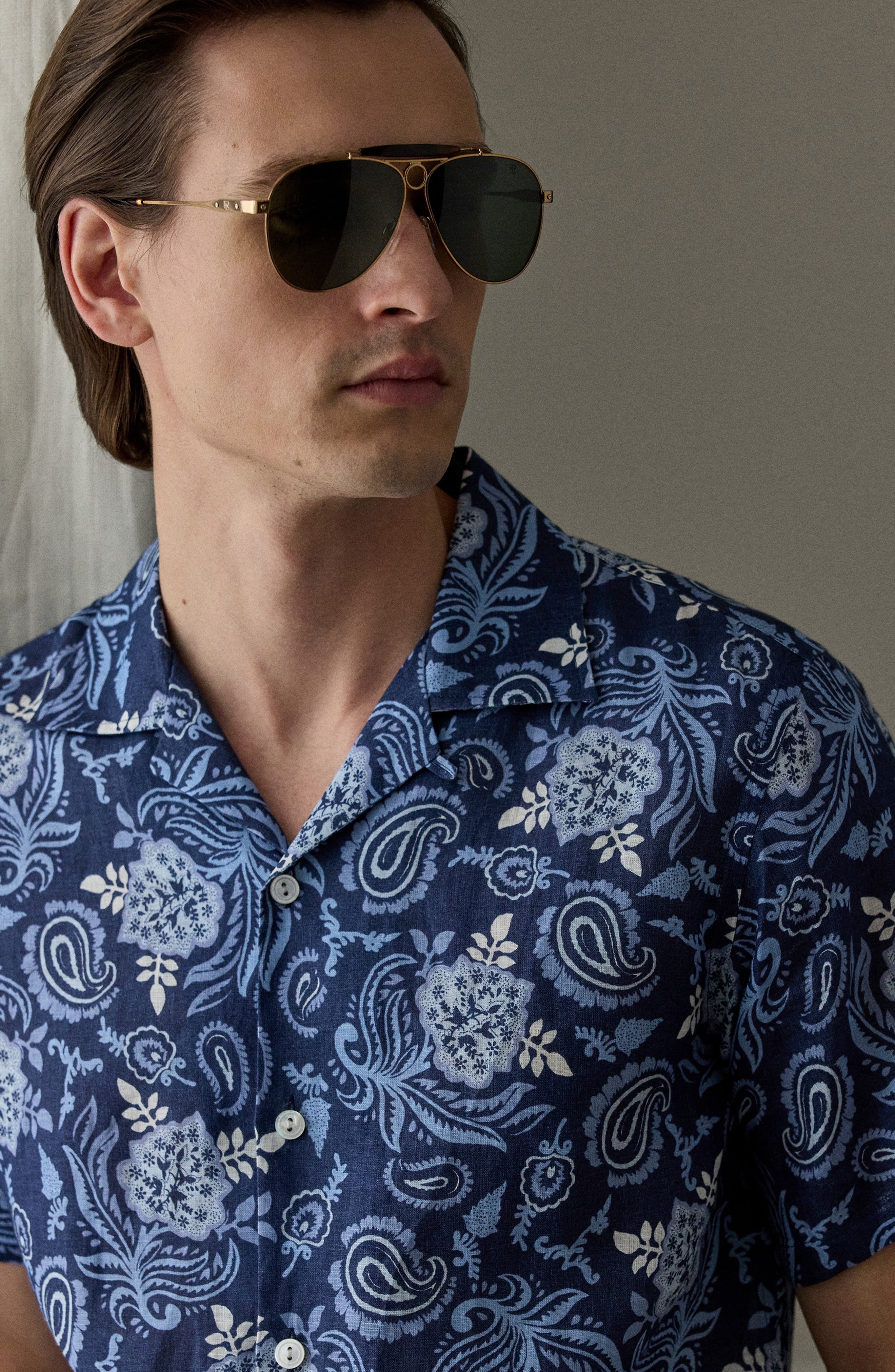 Ralph Lauren Purple Label Maiori Choppa Paisley Print Linen Camp Shirt in Blue Multi at Nordstrom - 3