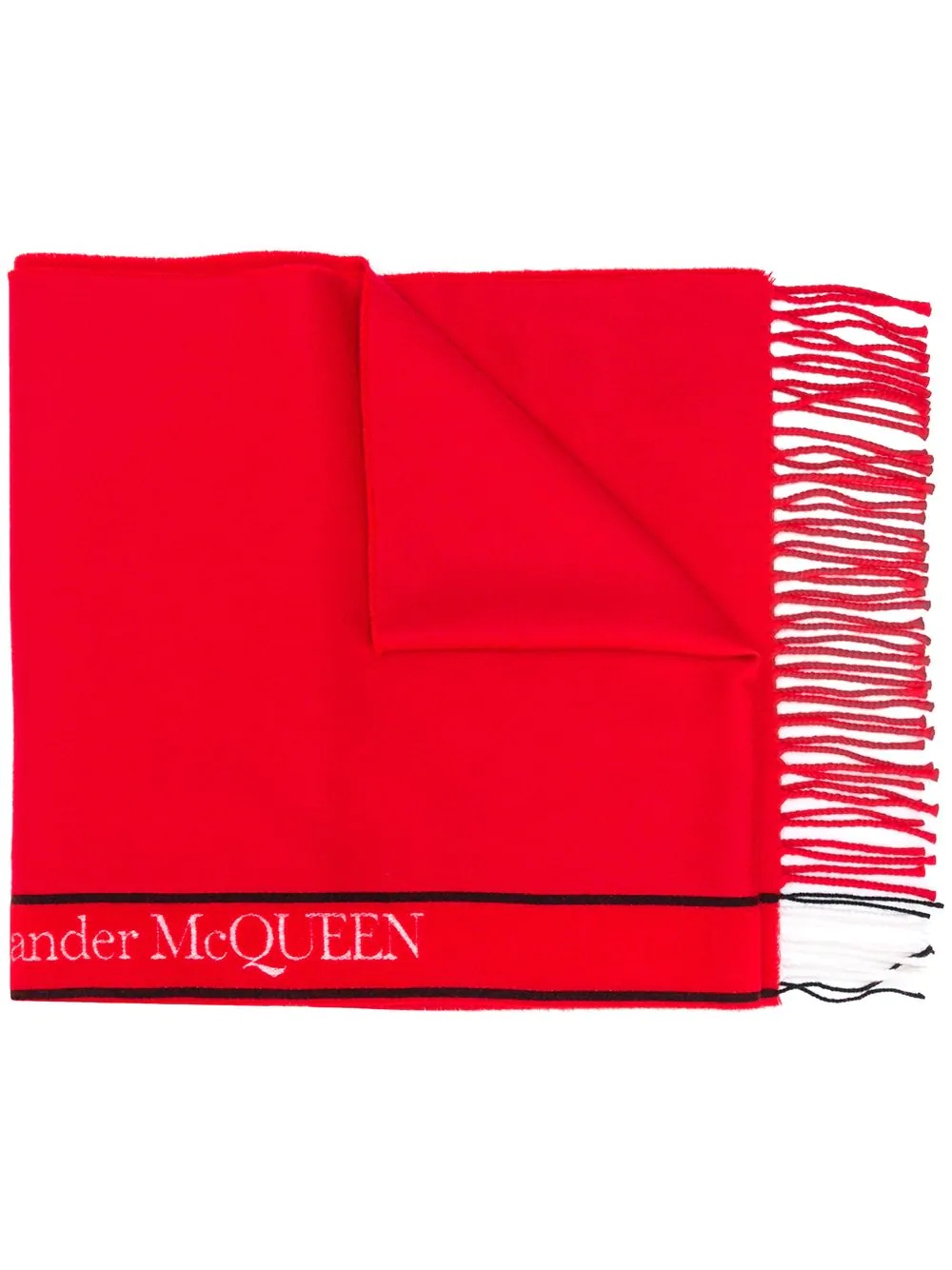 logo-motif fringed scarf - 1