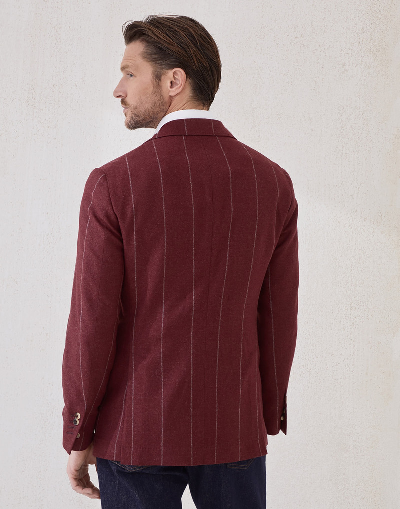 Brunello Cucinelli Silk, wool and cashmere flecked chalk stripe flannel deconstructed Cavallo blazer outlook