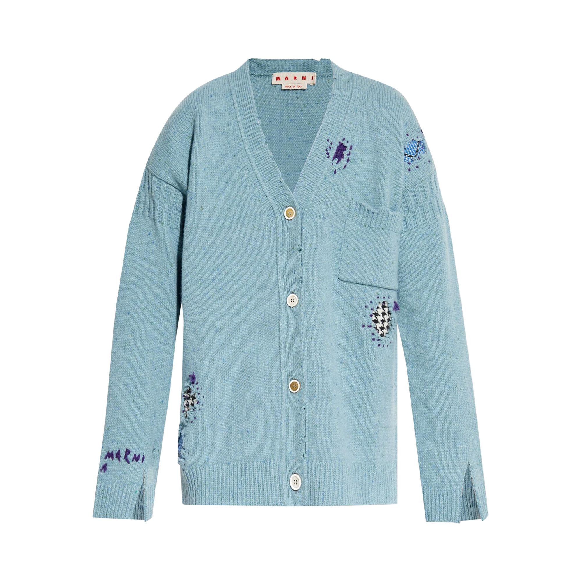 Marni Distressed Wool Cardigan 'Smoke Blue' - 1