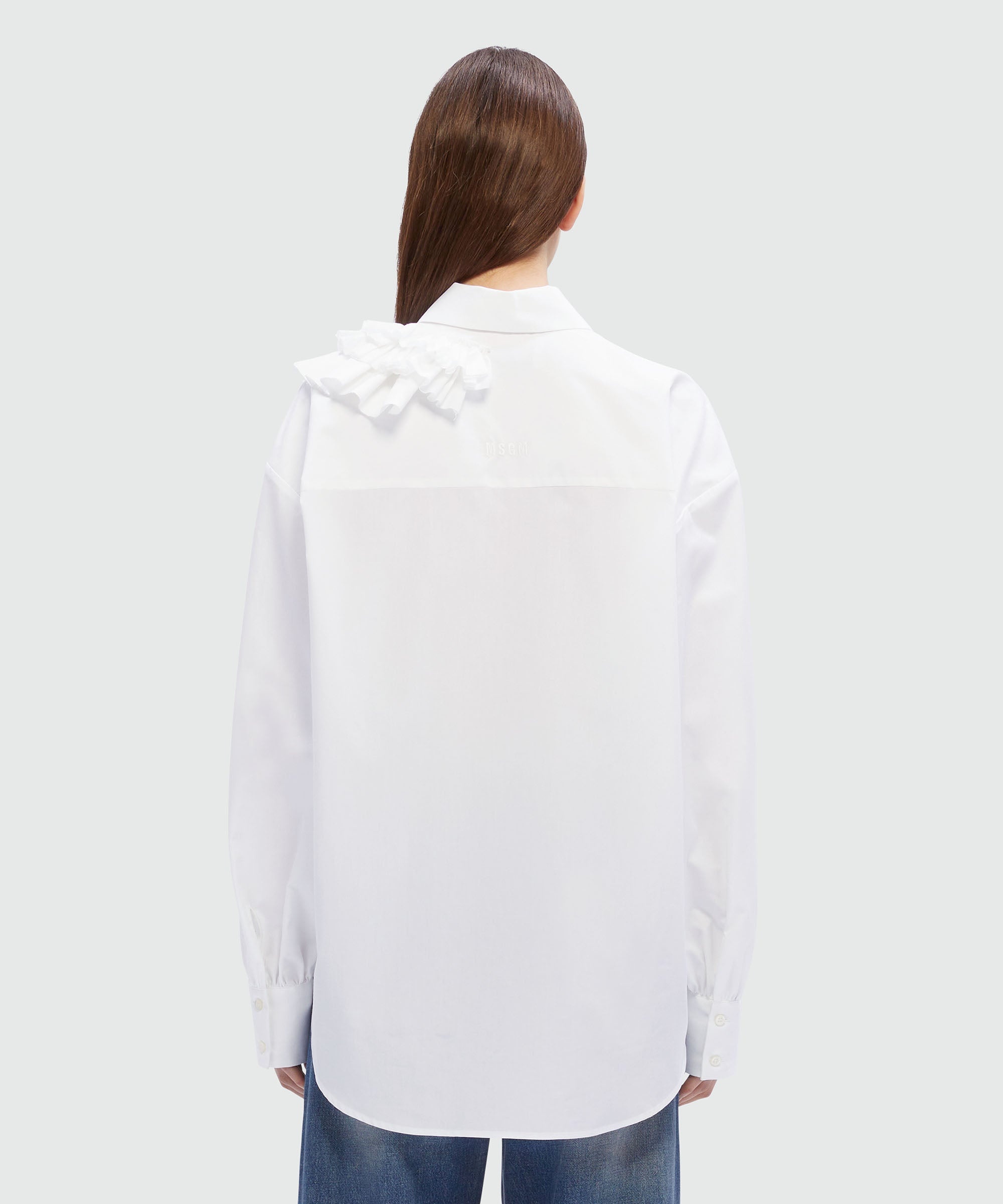 White poplin shirt with ruffle detail - 3