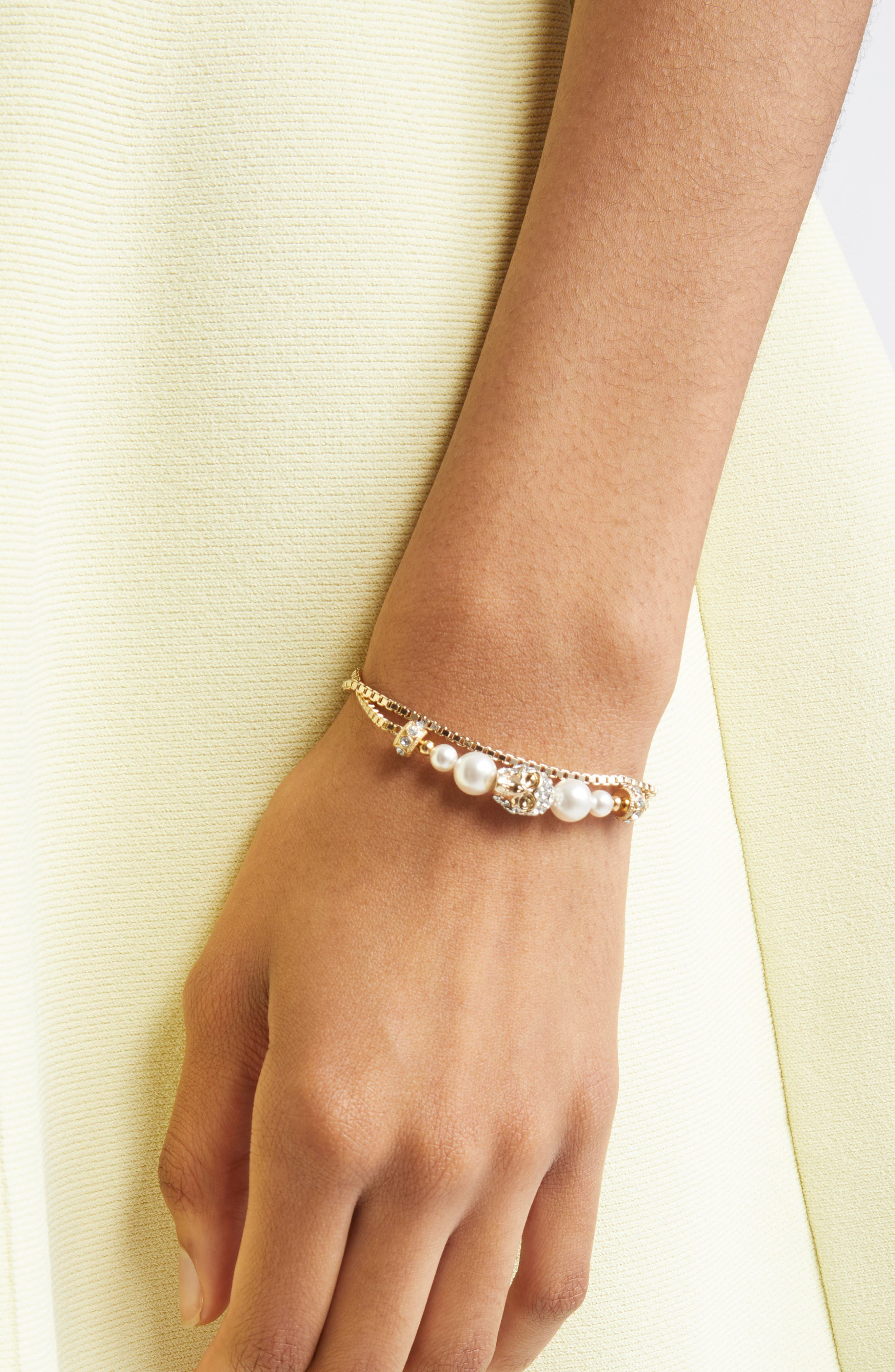 McQueen Crystal Skull & Faux Pearl Bracelet in Pearl/Sw at Nordstrom - 2