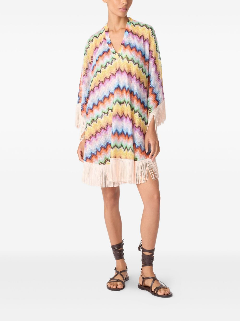 zigzag-pattern fringed midi dress - 3