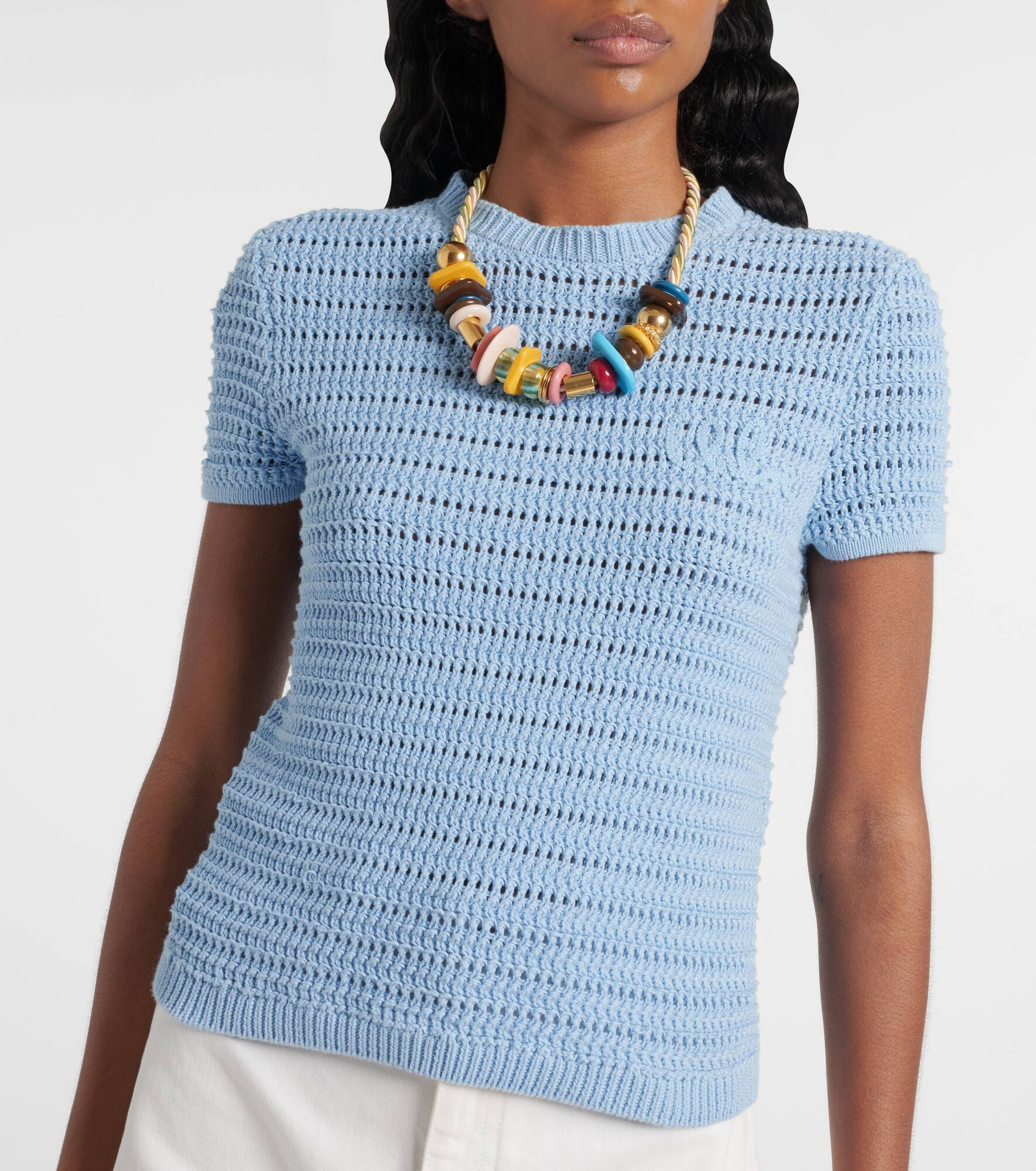 Embroidered crochet cotton T-shirt - 5