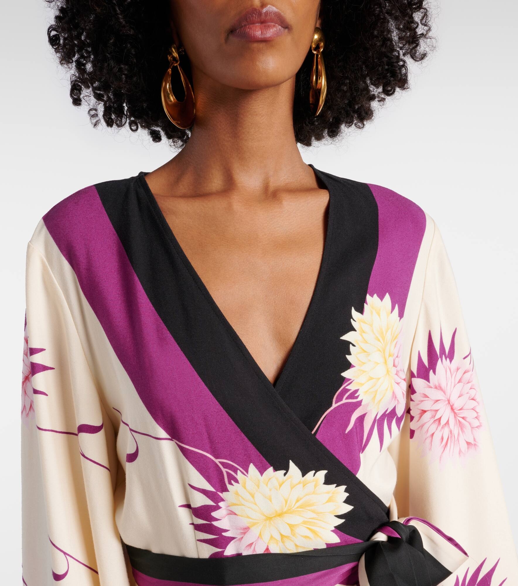 Floral silk twill wrap dress - 4