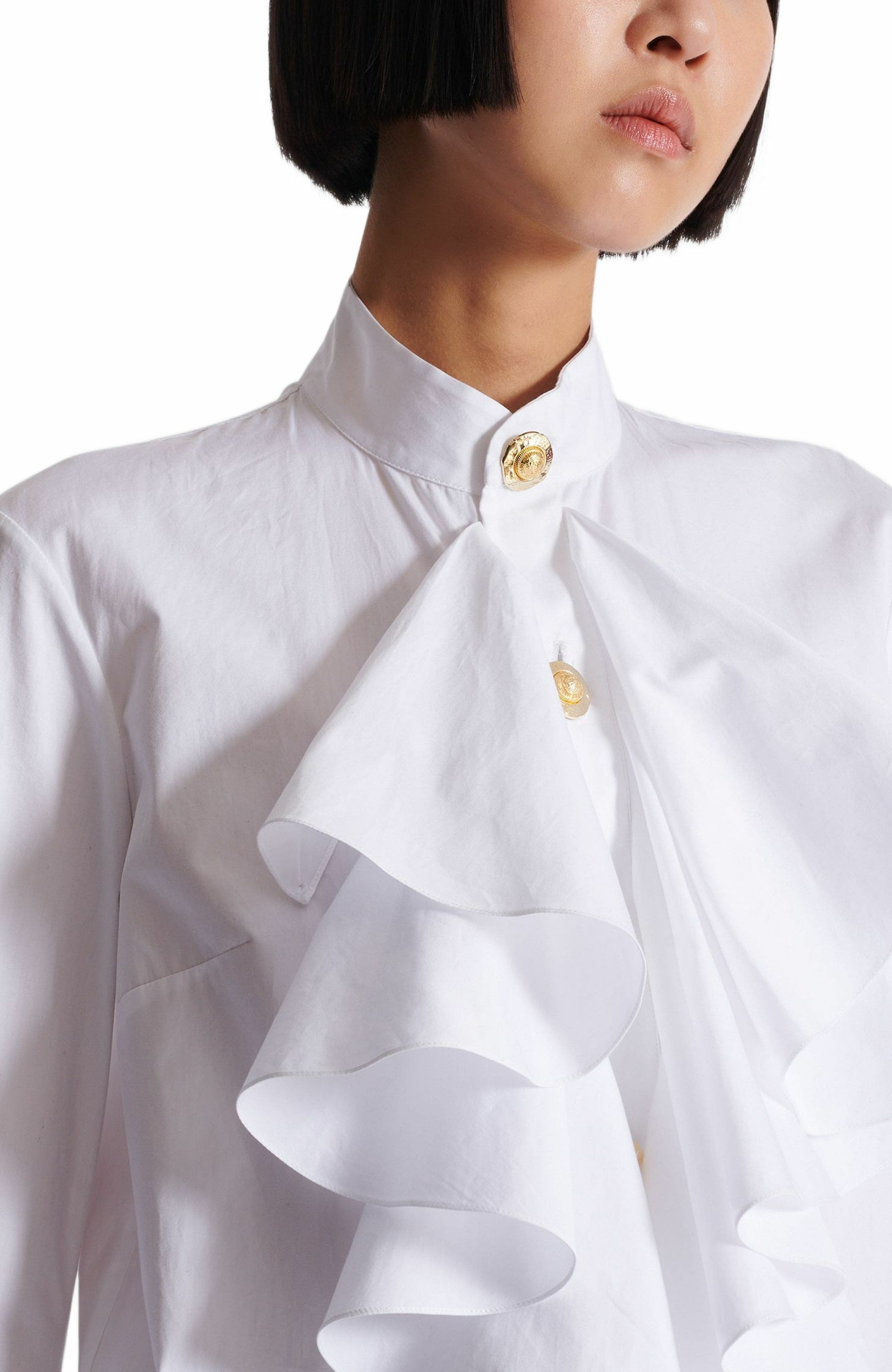Balmain Ruffled poplin shirt in White at Nordstrom - 7