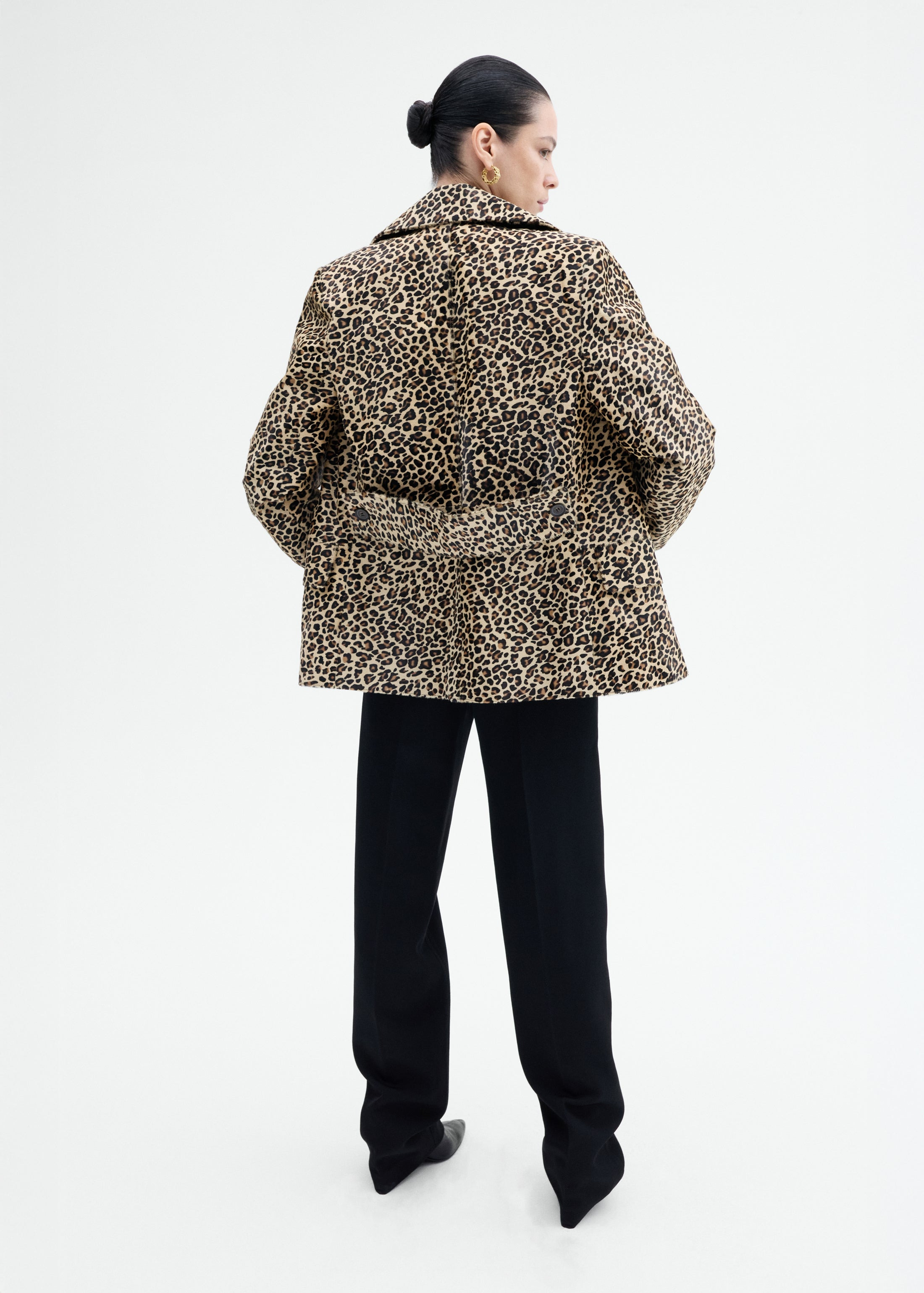 Double Faced Leopard Peacoat in Calf Hair - 5
