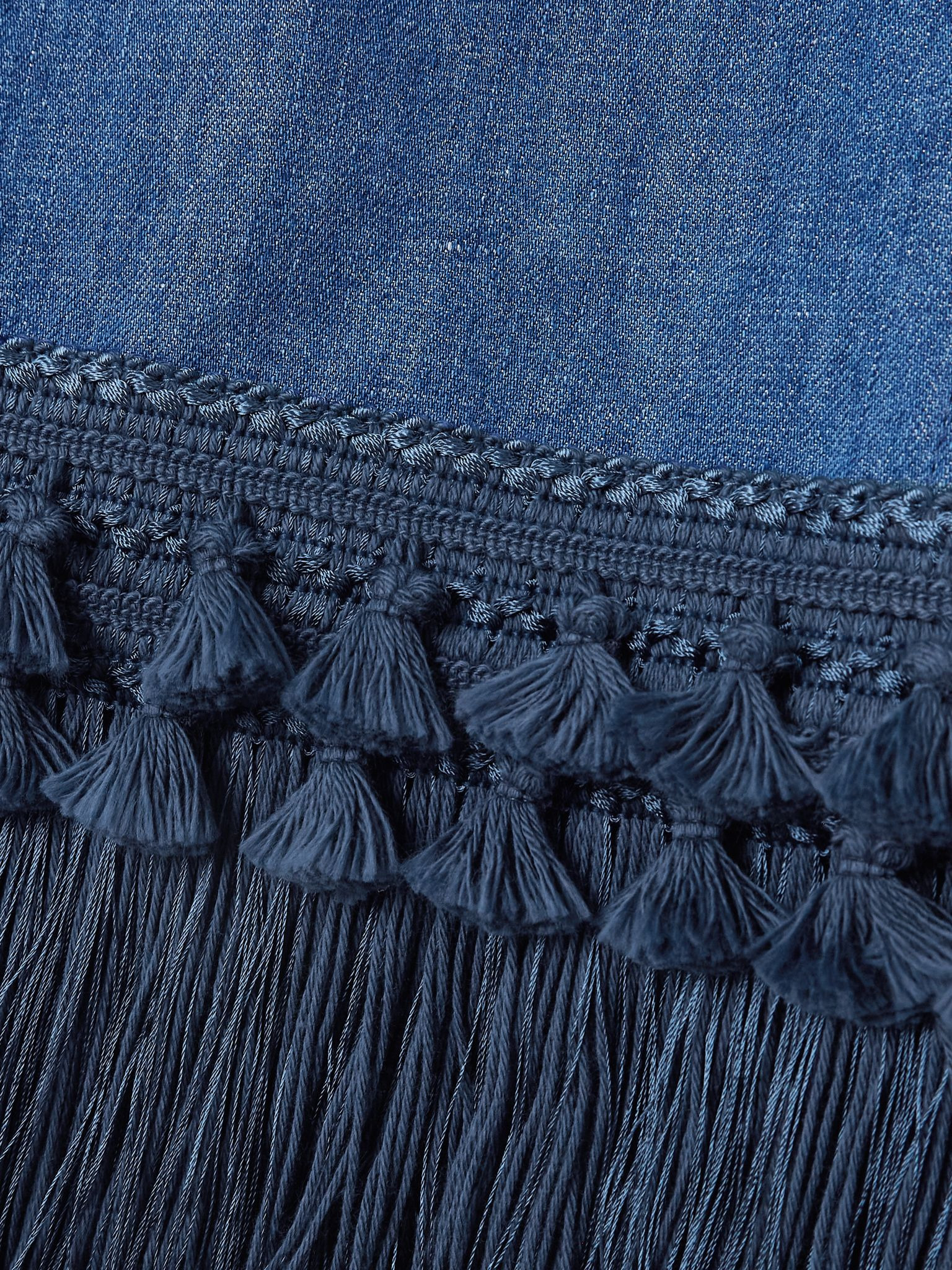Tasseled fringed denim midi skirt Navy - 5