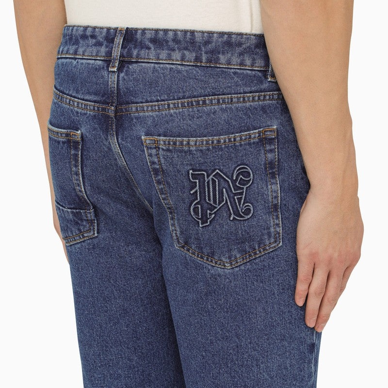 Palm Angels Blue Jeans With Monogram Embroidery Men - 5