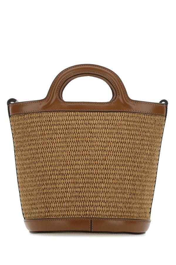 Two-tone leather and raffia Tropicalia bucket bag - 4