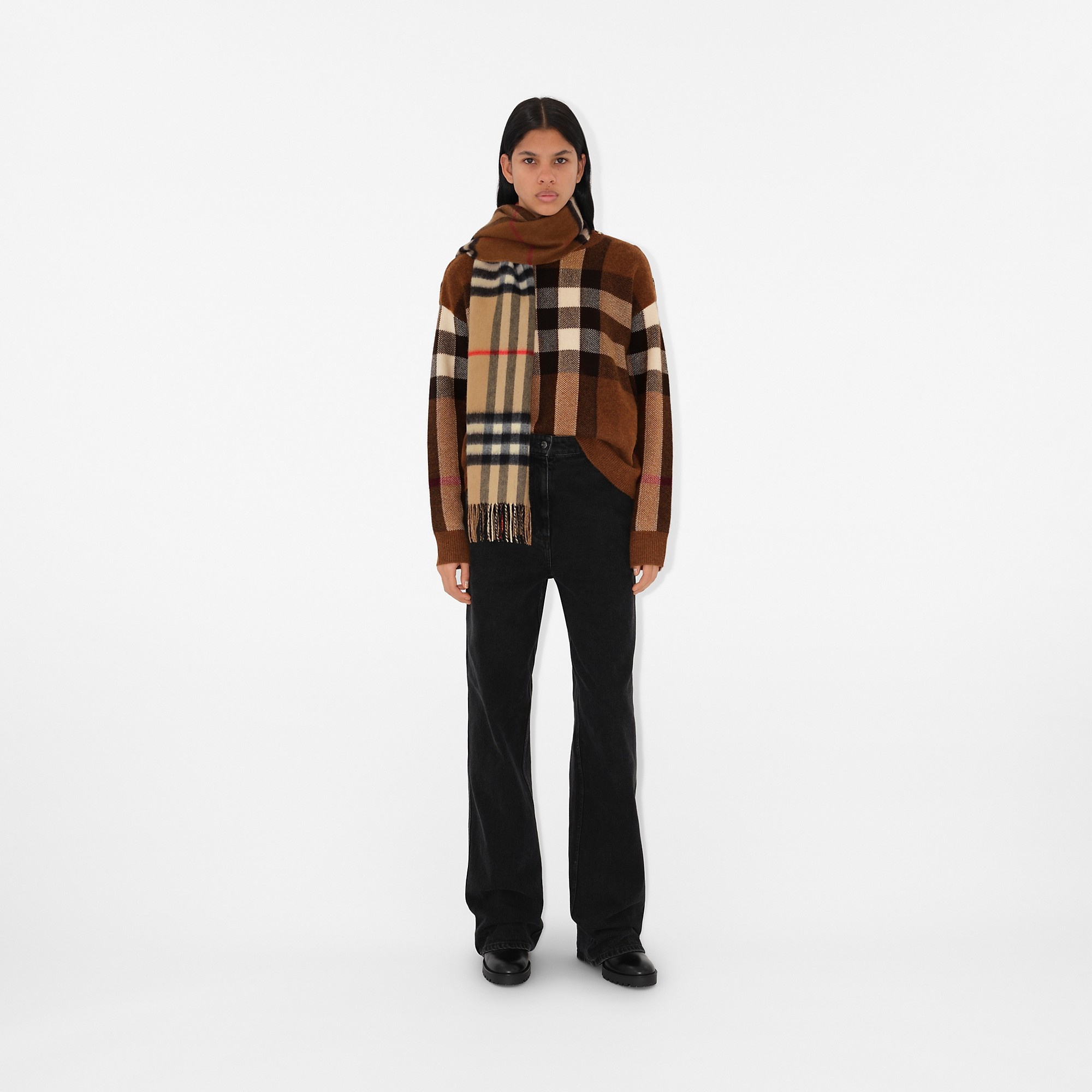 Contrast Check Cashmere Scarf - 2