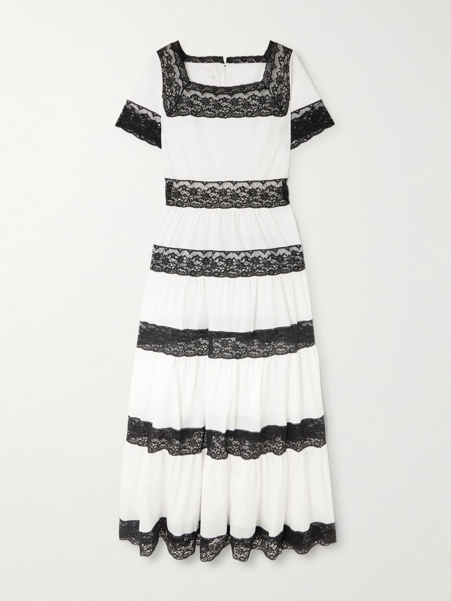 Tiered lace-trimmed cotton-poplin midi dress White - 1
