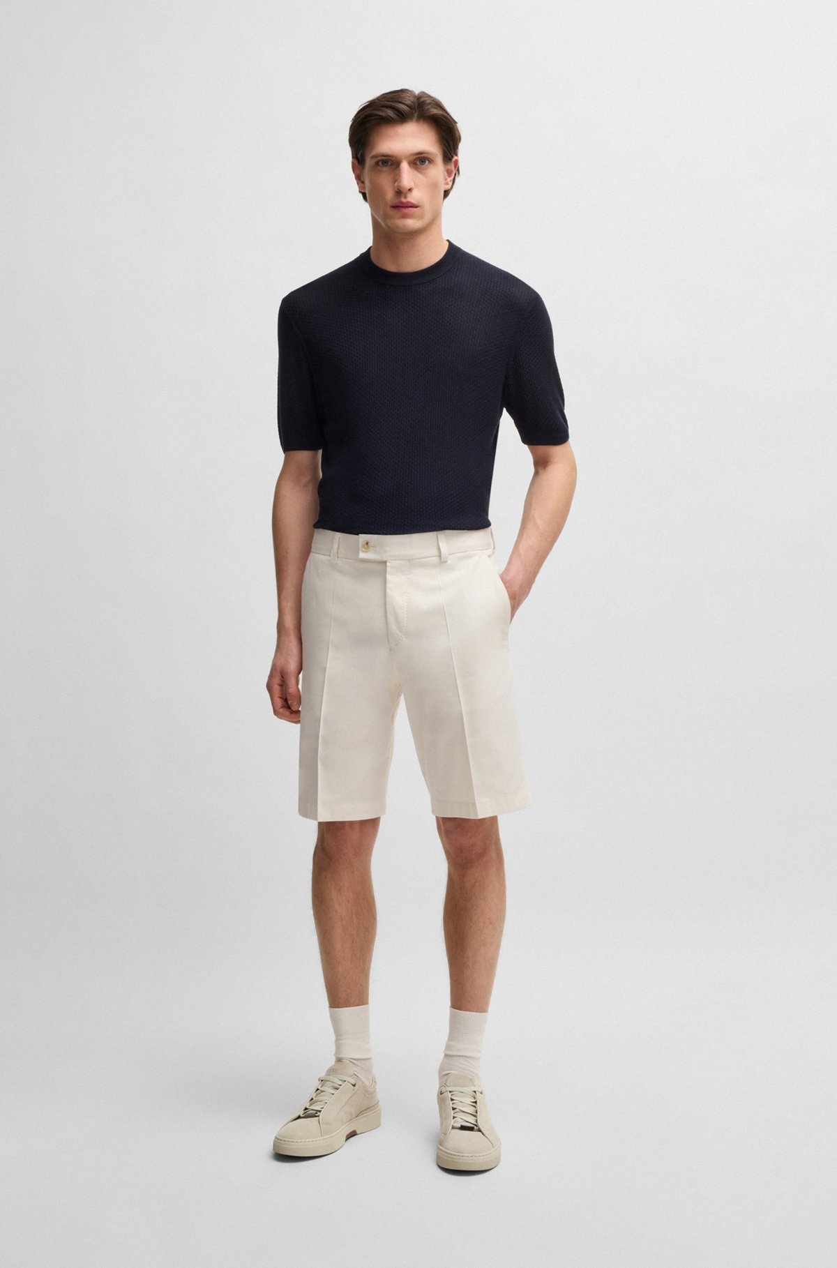 TAPERED-FIT SHORTS IN COTTON, SILK AND STRETCH - 3