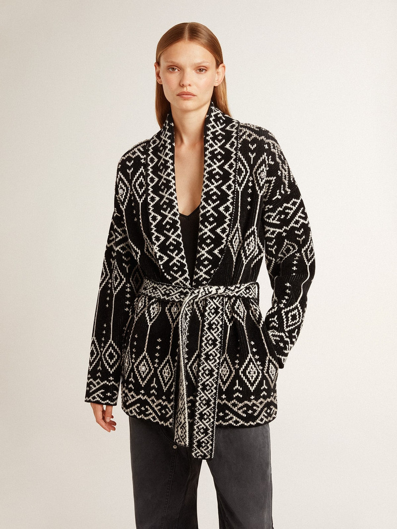 Golden Goose Women’s black cardigan with belt and crystals outlook