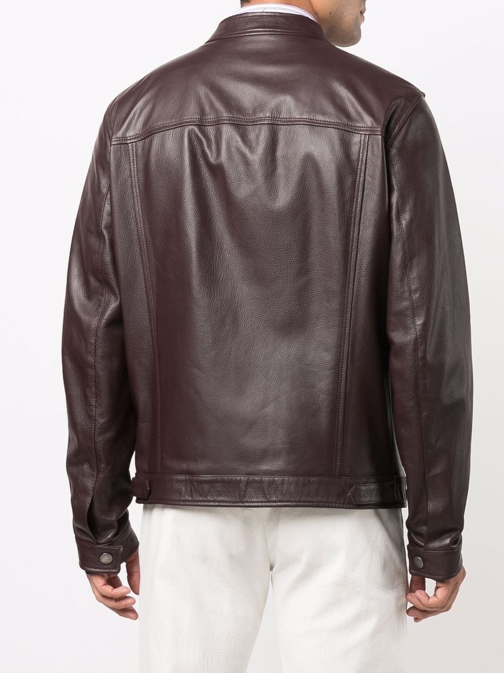 zip-up leather bomber jacket - 4