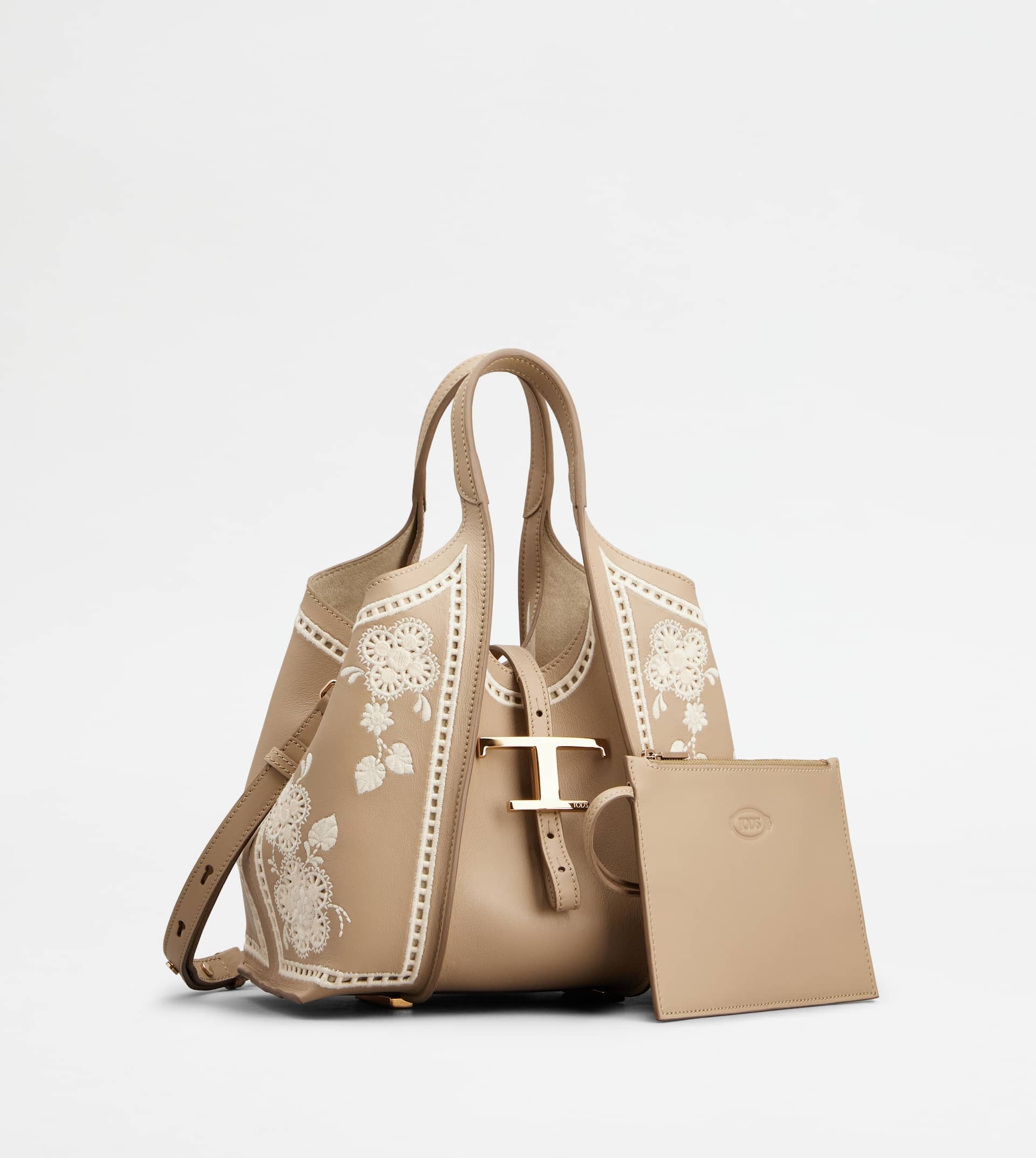 T TIMELESS SHOPPING BAG IN LEATHER MINI - BEIGE, WHITE - 4