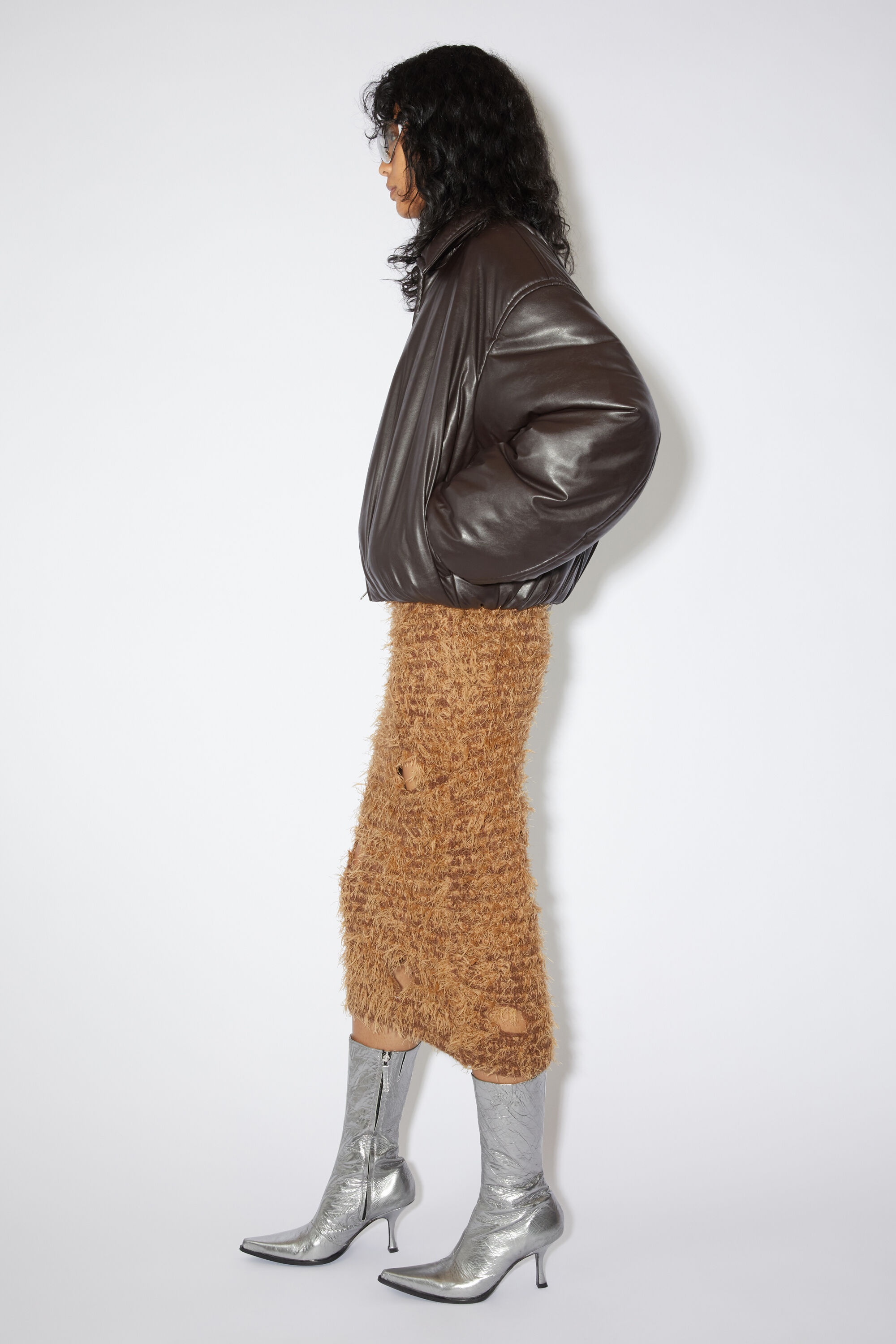 Wool blend cut-out skirt - Camel brown - 4
