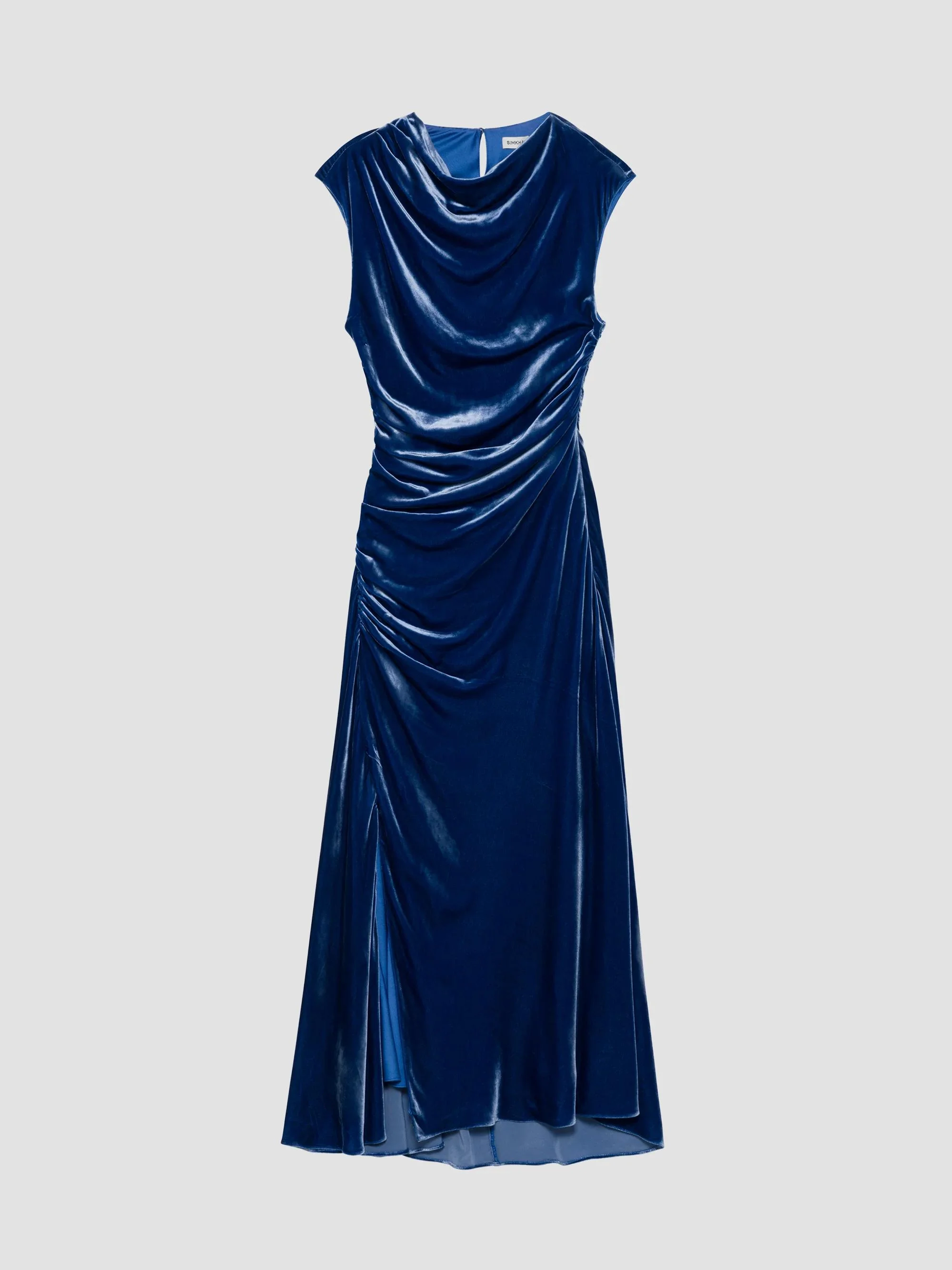 Women's Burke Velvet Draped Midi Dress - Sapphire - 1