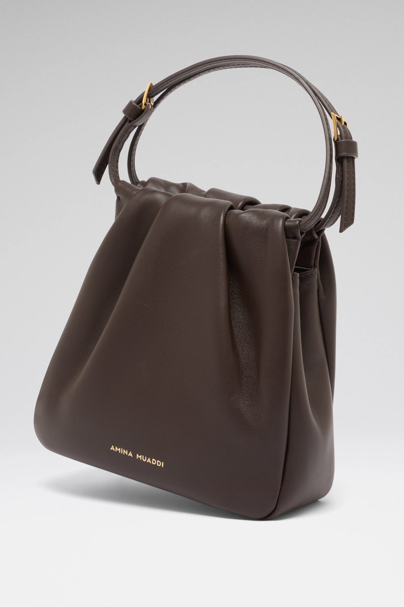 Amina Muaddi VITTORIA BAG COFFEE NAPPA AND GOLD HARDWARE outlook
