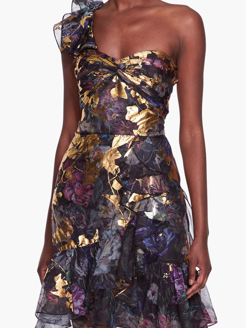 ONE SHOULDER FOILED COCKTAIL MINI DRESS 4