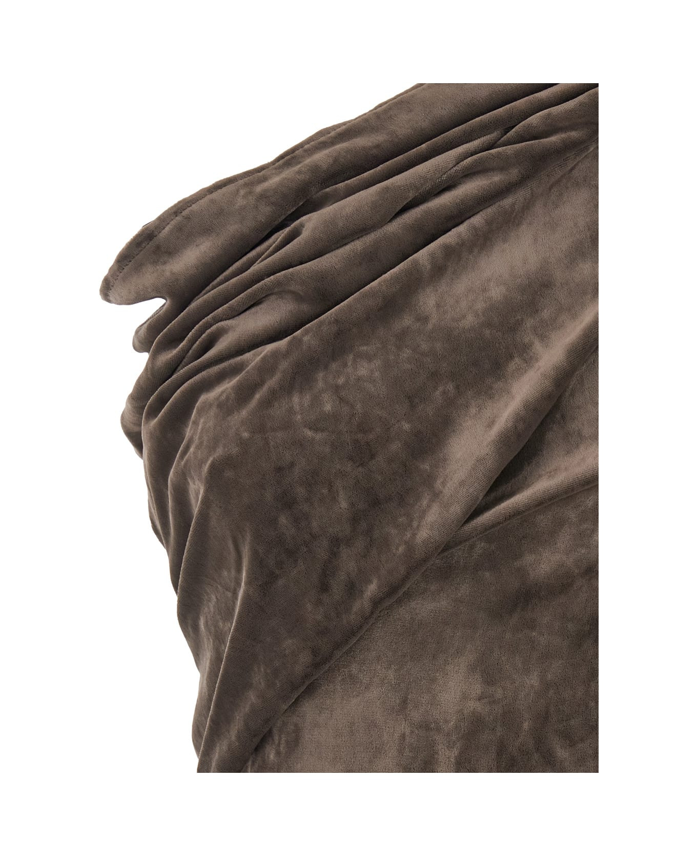 'athena Arrowhead' Brown Asymmetric Long Dress With Ruched Neckline And Side Single Slit In Viscose  - 3