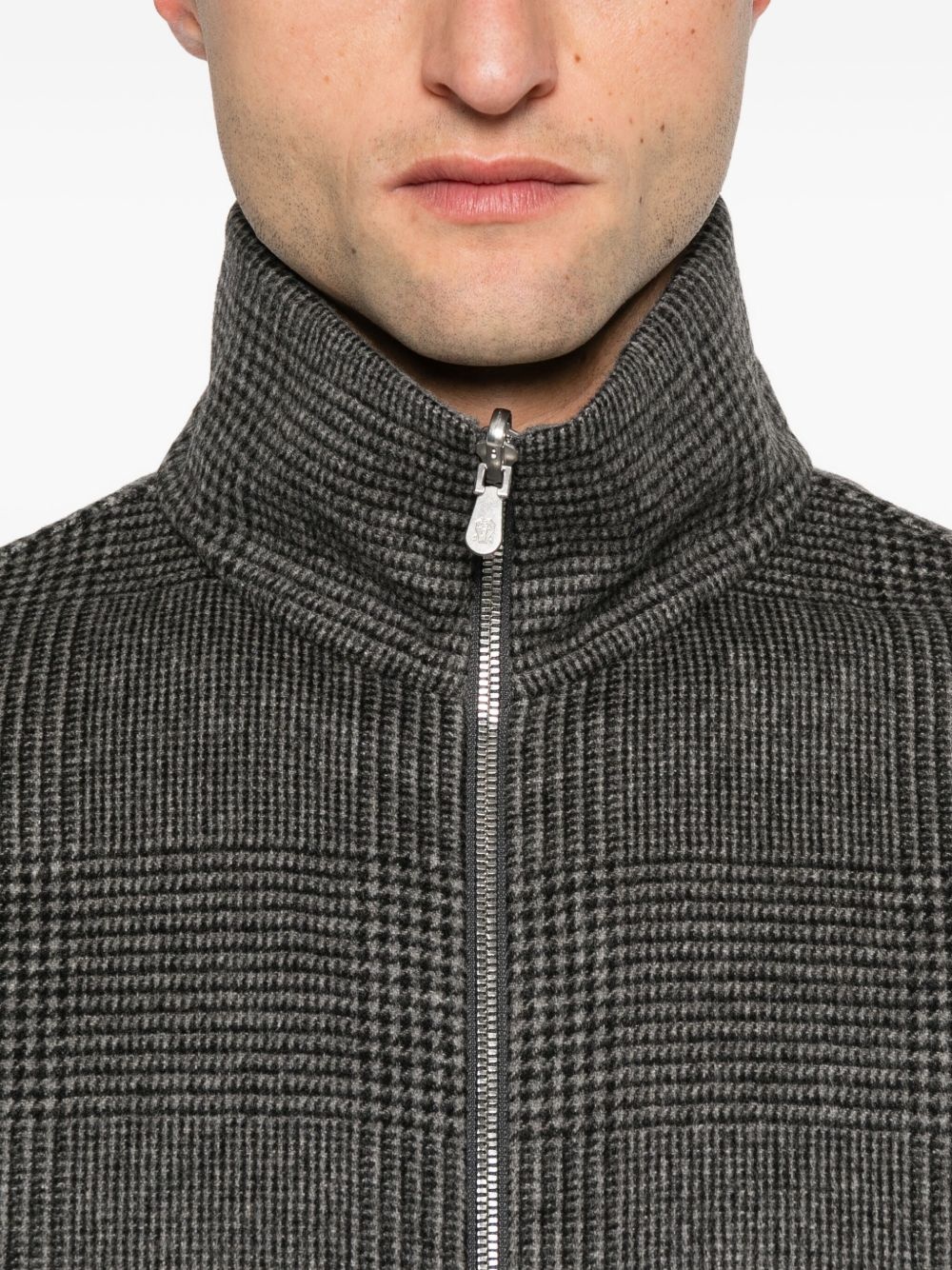 check-pattern zip-up bomber jacket - 5