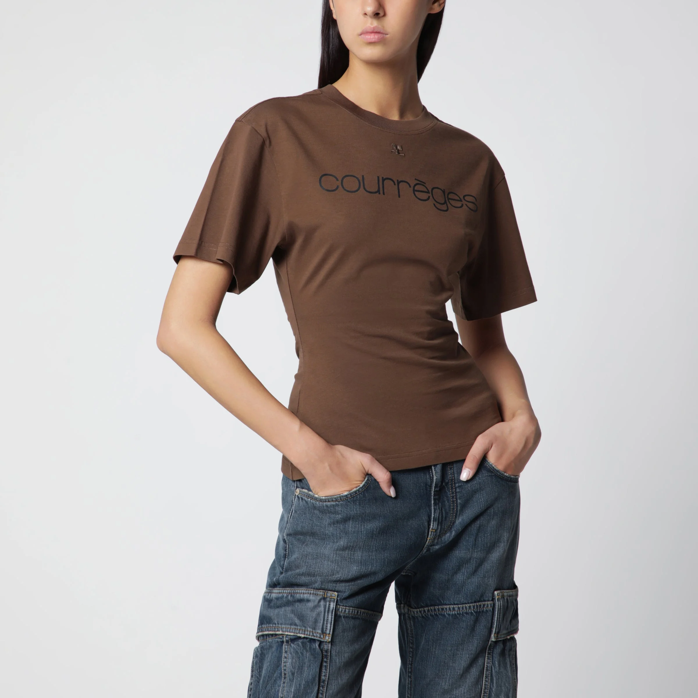 Brick/black cotton T-shirt with logo - 1