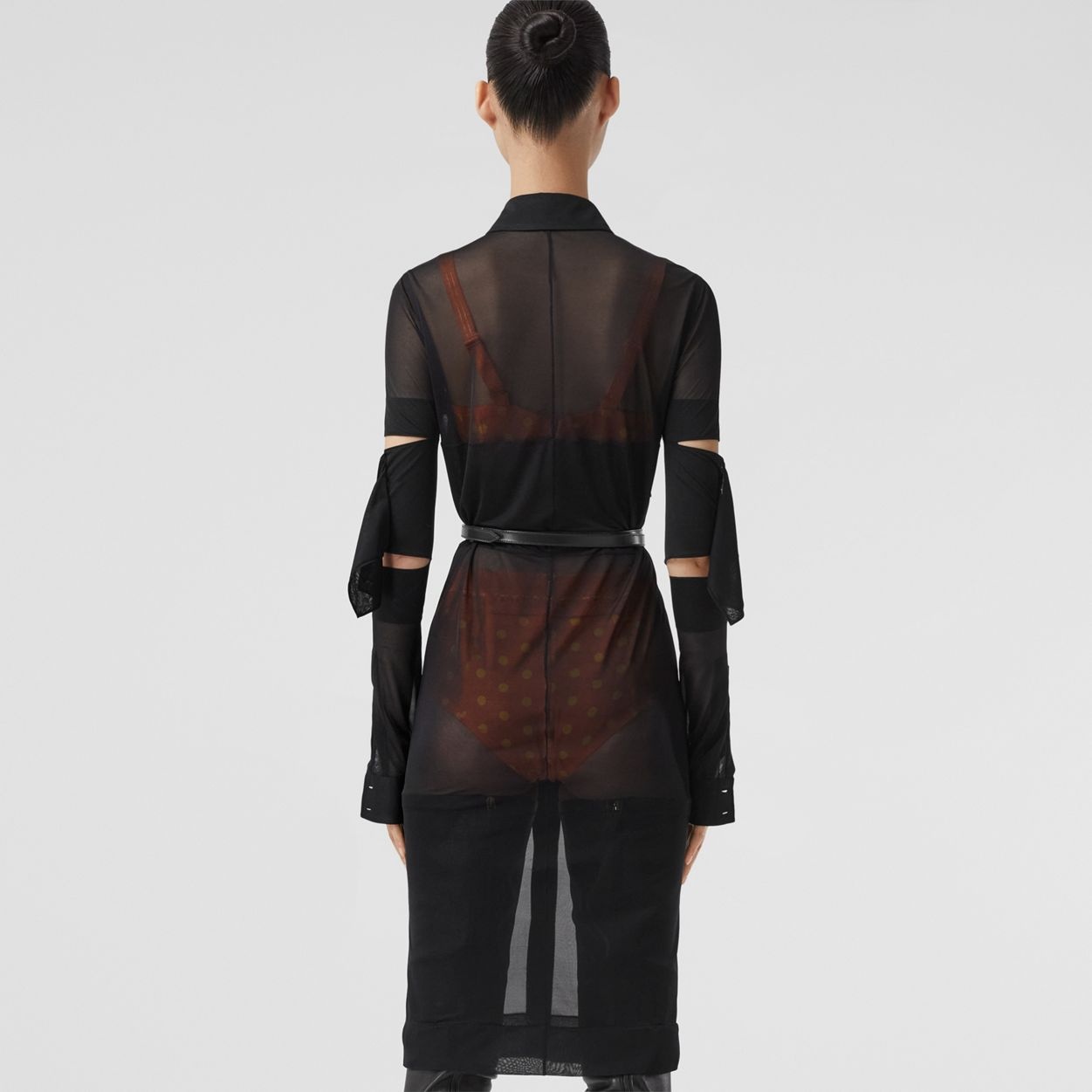 Cut-out Detail Sheer Jersey Shirt Dress - 4