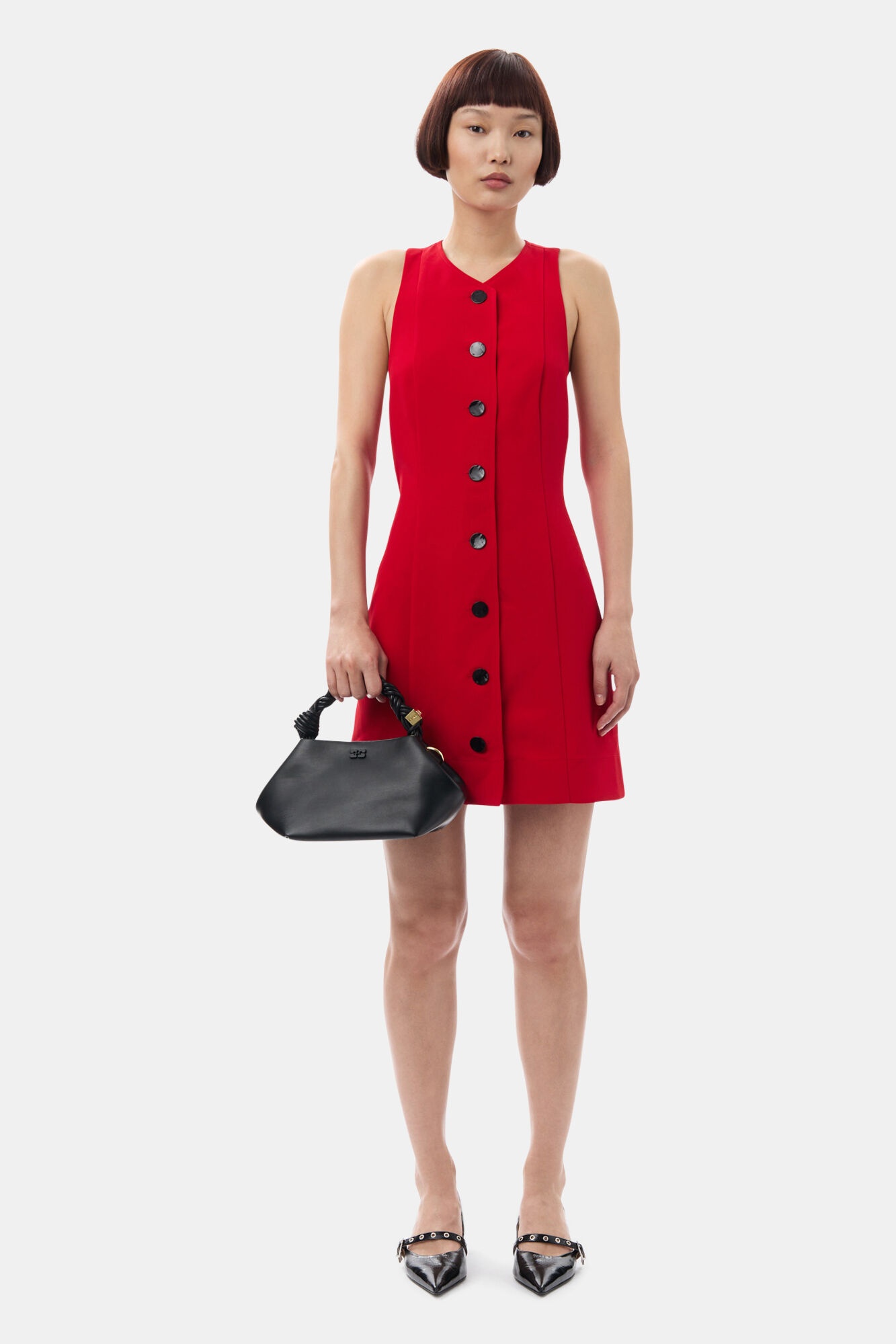 RED TWILL SUITING MINI DRESS - 2