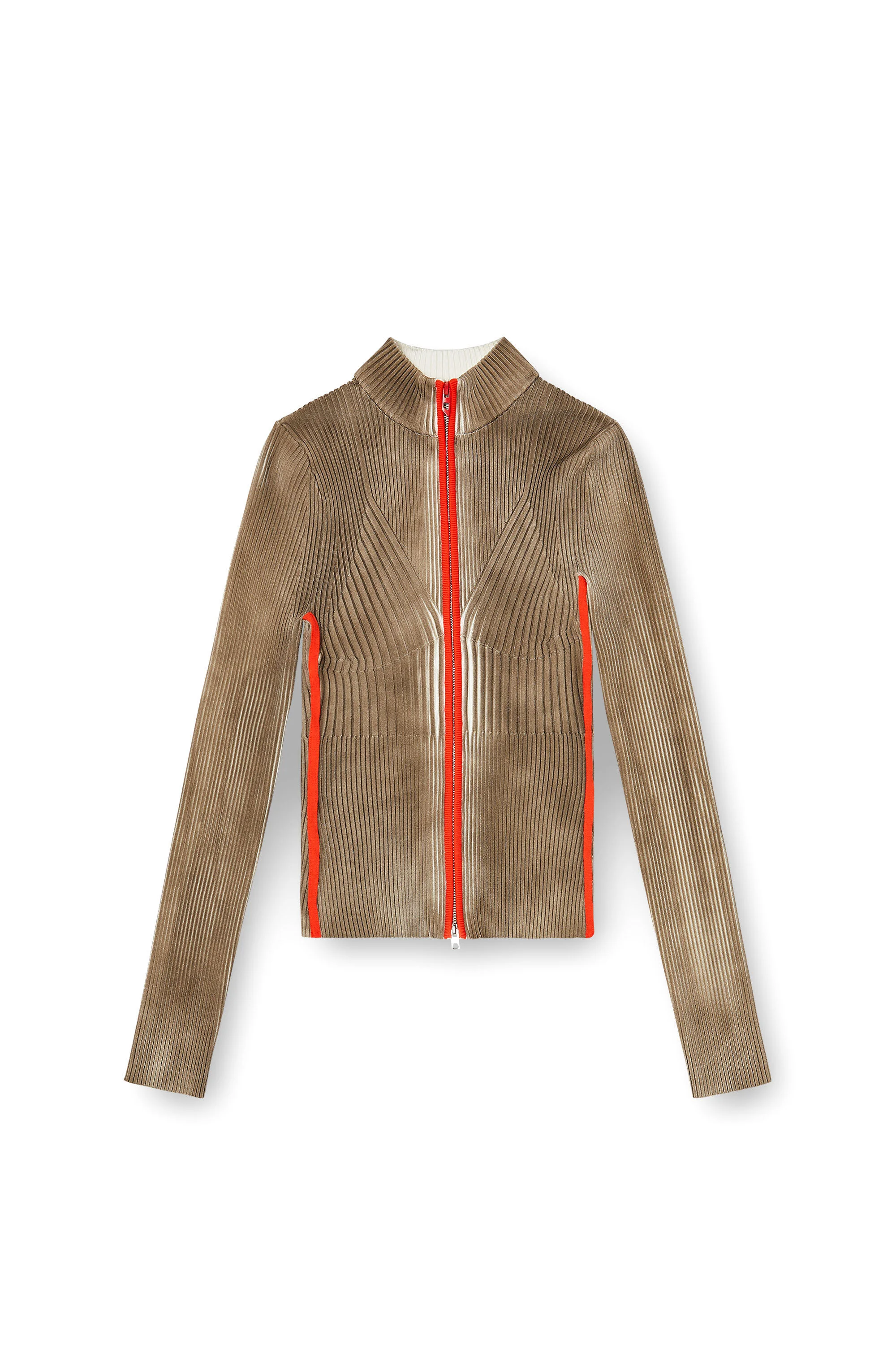 RIBBED ZIP CARDIGAN WITH CONTRAST BANDS - 1