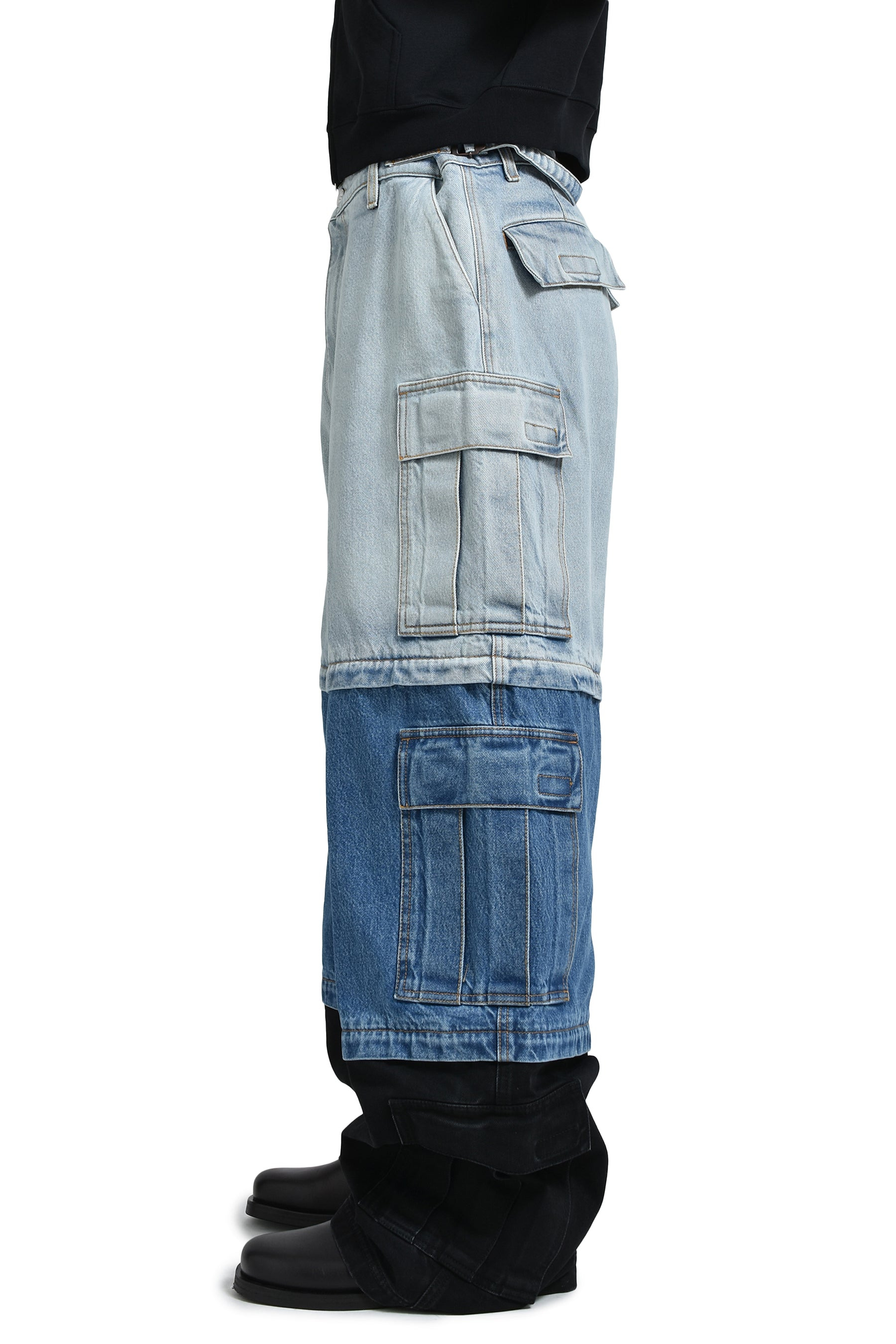 DECONSTRUCTED TRIPLE CARGO PANTS / L.BLU/MID BLU/BLK - 3