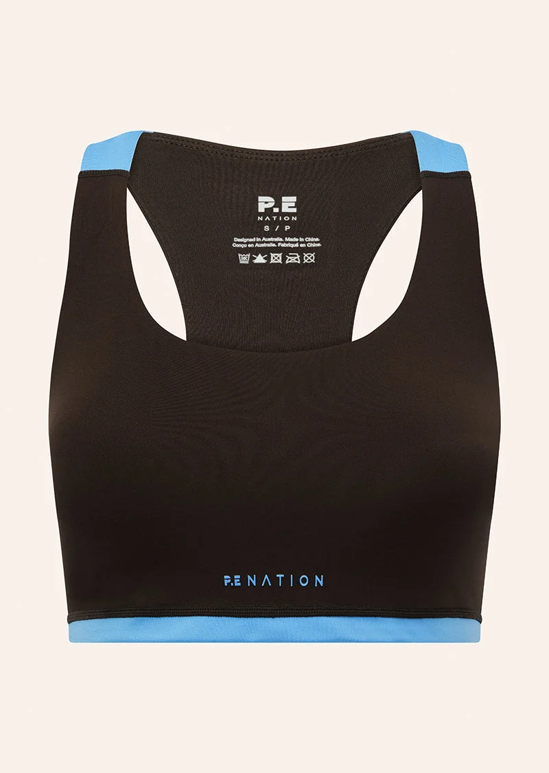 HIGHGATE SPORTS BRA IN COFFEE & MARINA - 1
